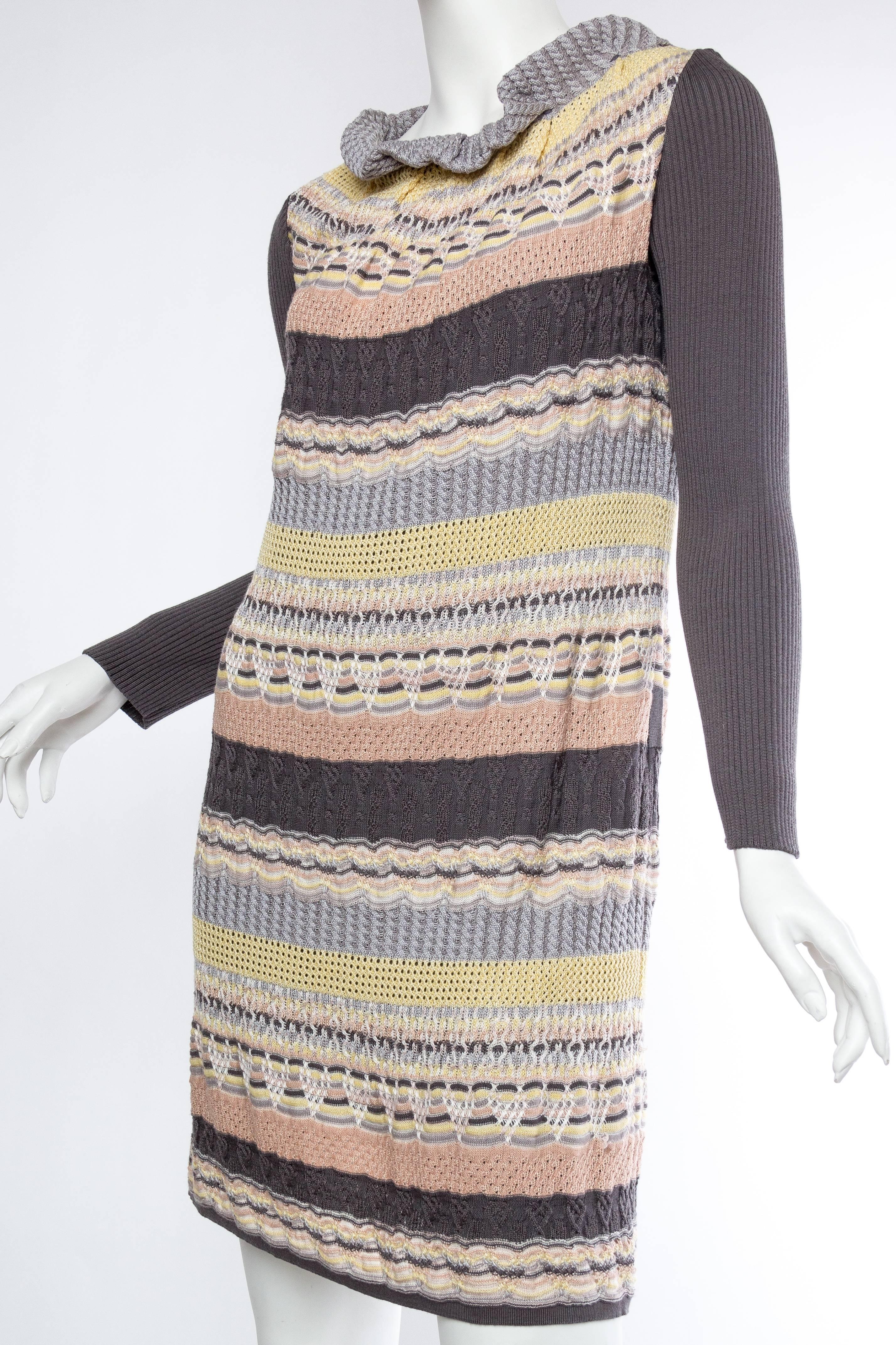 1990S MISSONI Grey & Peach Wool/Silk Sweater Dress With Silk Slip In Excellent Condition For Sale In New York, NY