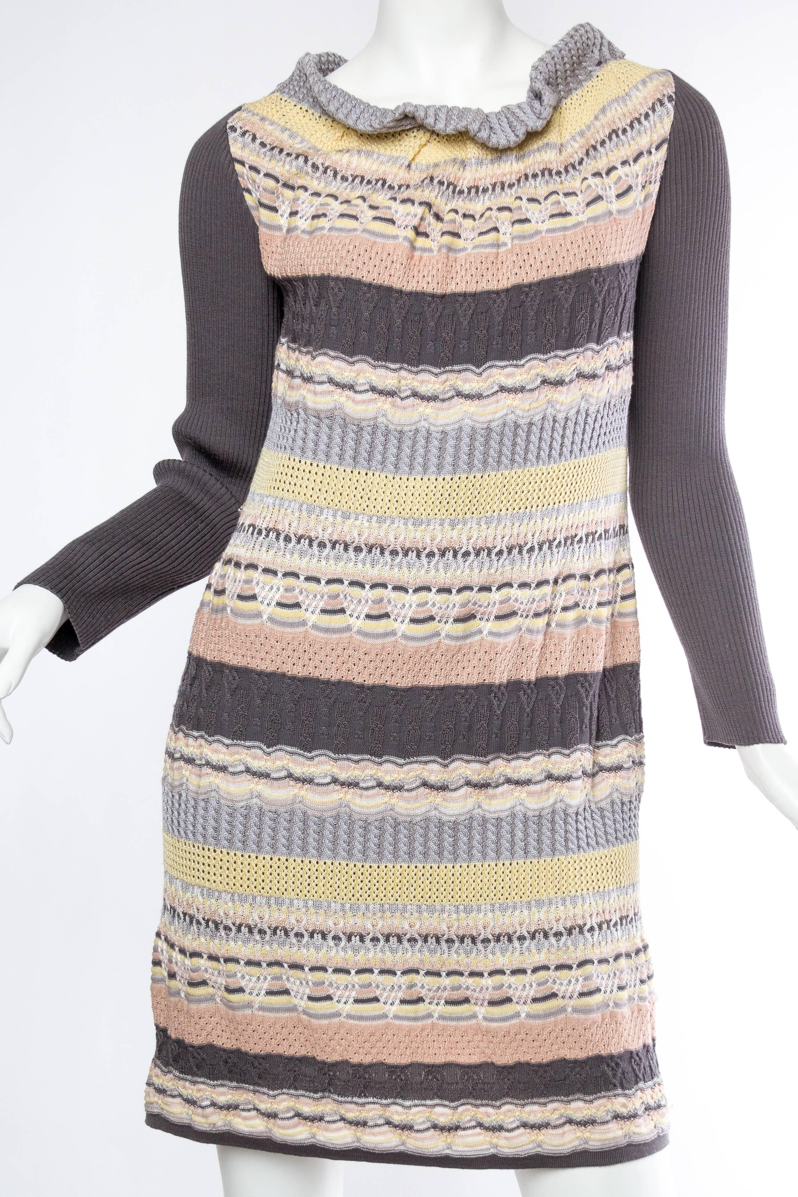 Beige 1990S MISSONI Grey & Peach Wool/Silk Sweater Dress With Silk Slip For Sale