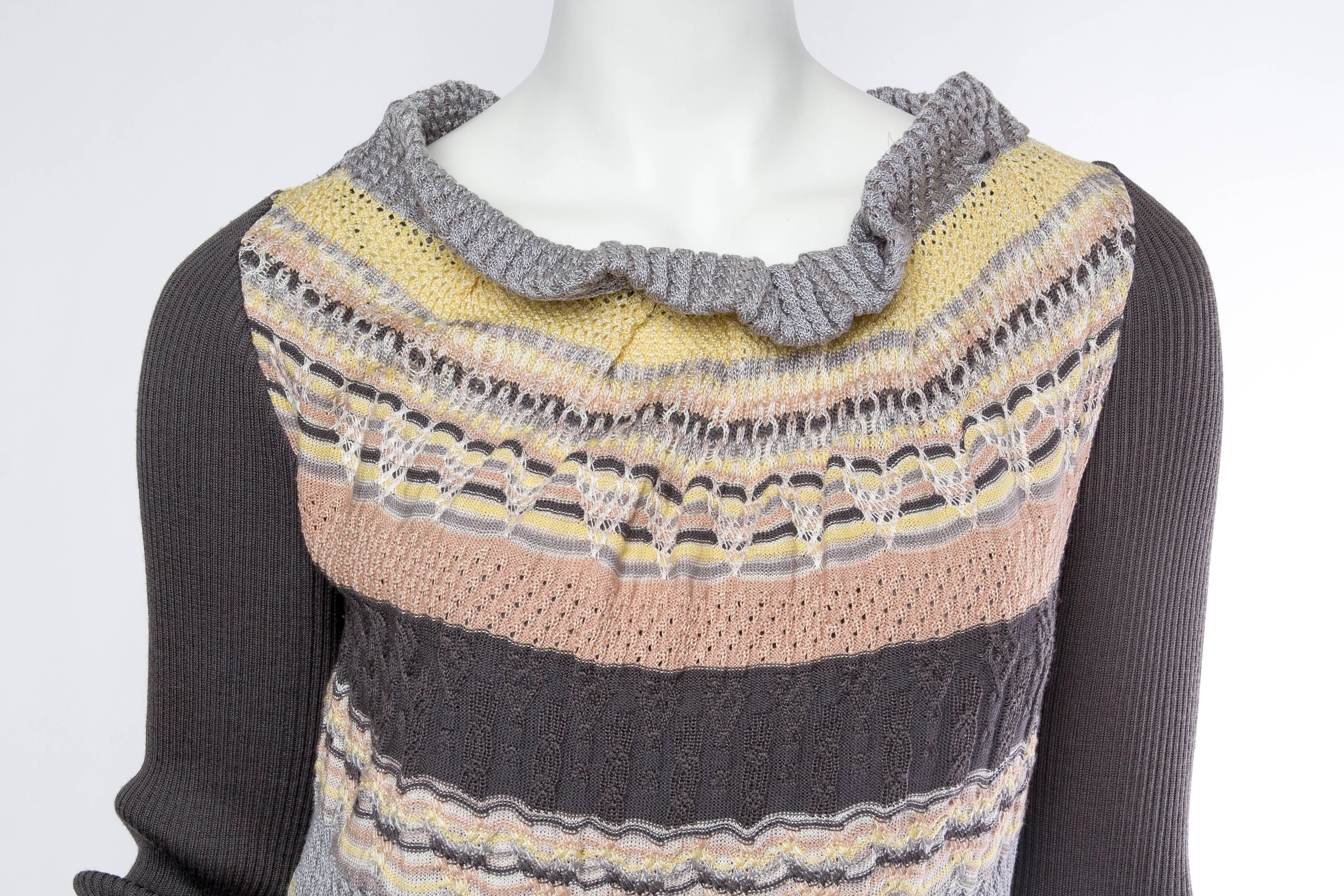 1990S MISSONI Grey & Peach Wool/Silk Sweater Dress With Silk Slip For Sale 1