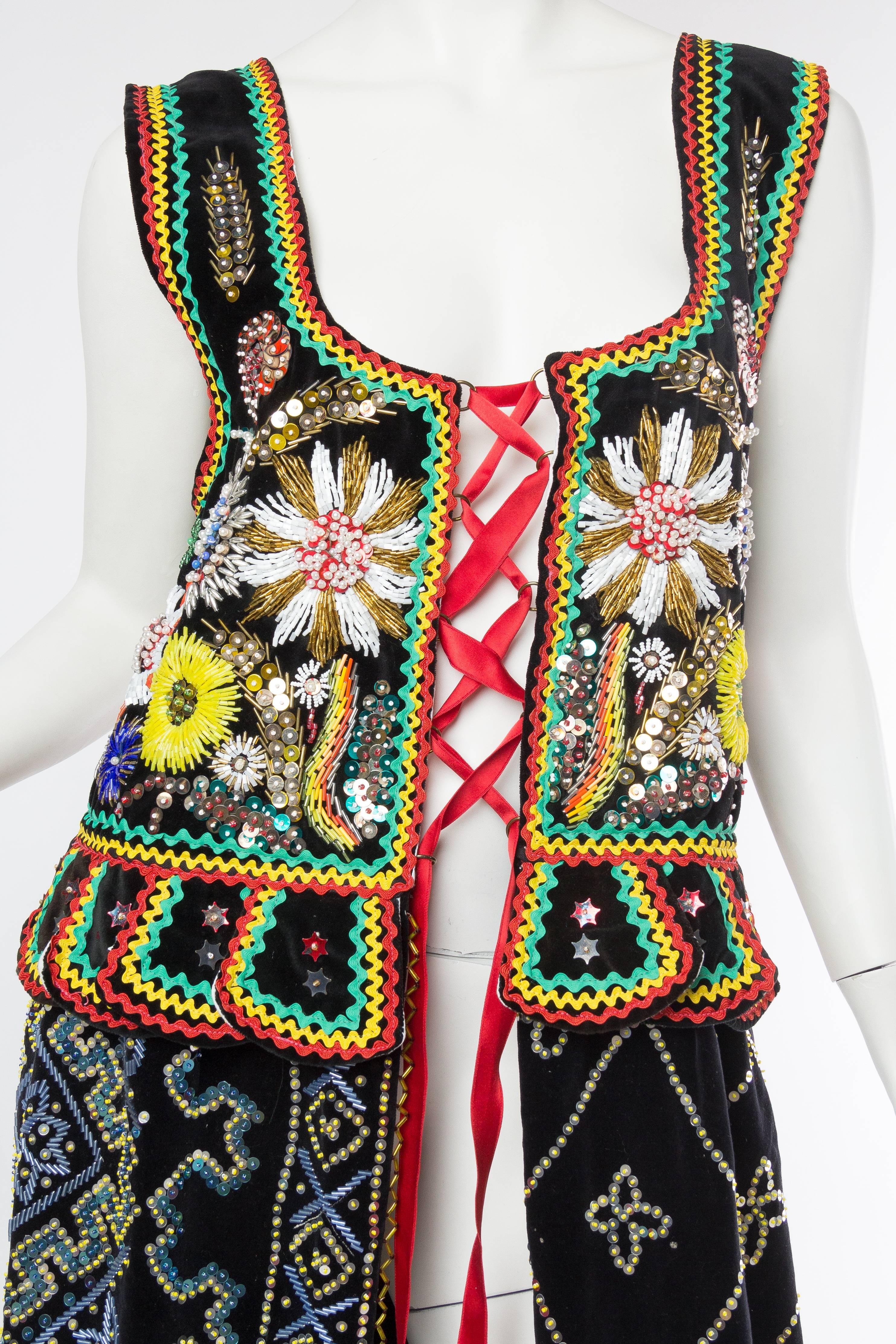Women's Antique Folkloric Beaded Velvet Over Dress