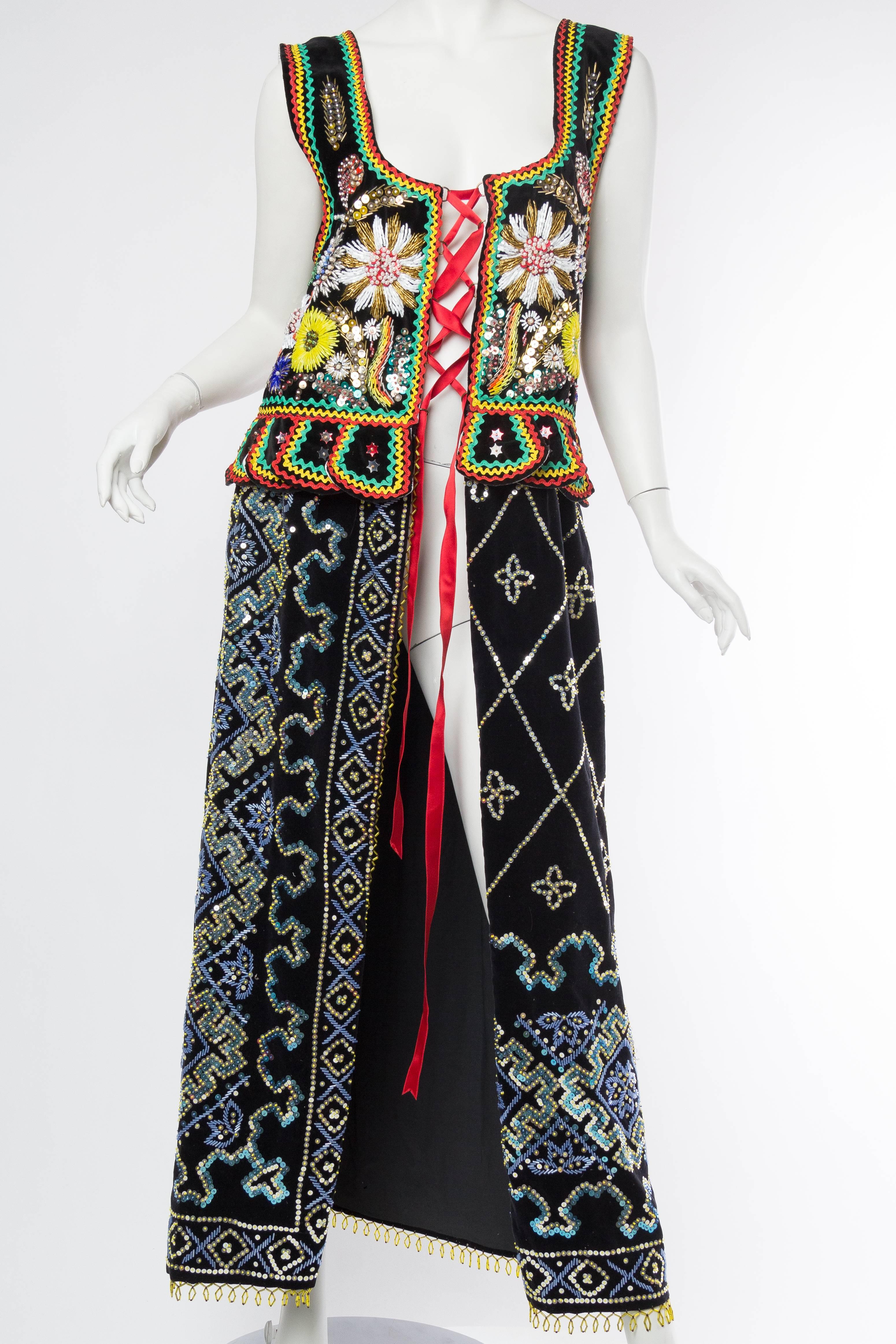 Antique Folkloric Beaded Velvet Over Dress gucci style