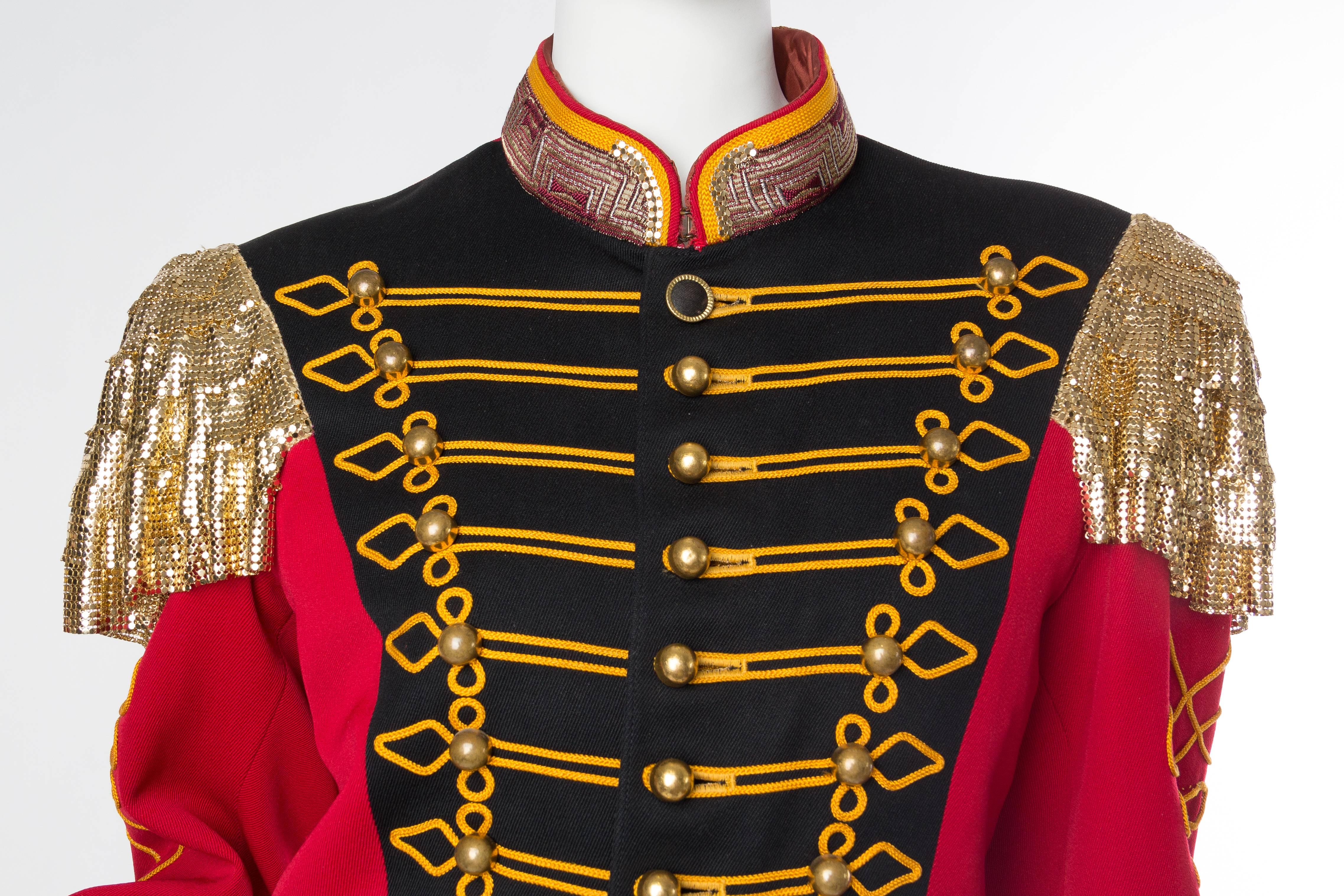 Red Vintage Military Band Jacket with Metal Mesh Details