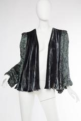 1990S PATRICIA LESTER Dark Green Haute Couture Silk Charmeuse Micro Pleated Bea