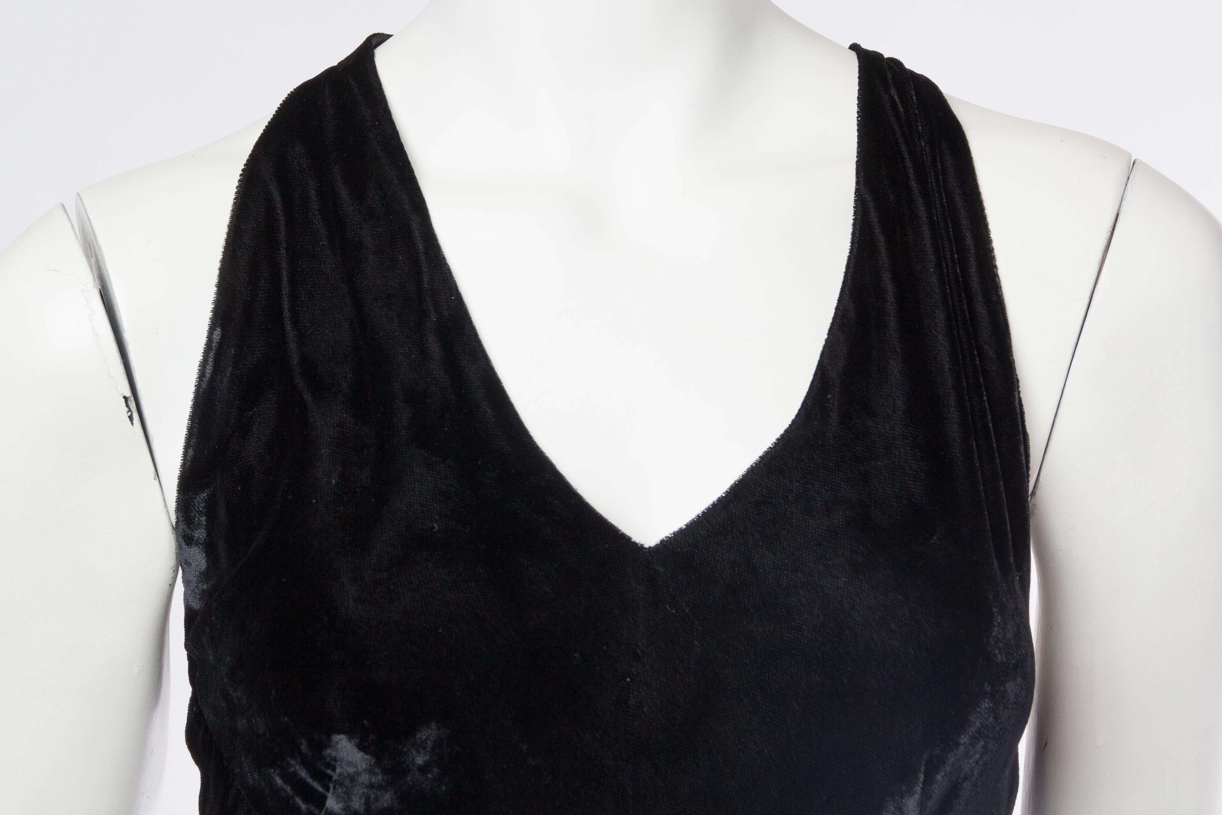 Women's 1990S DONNA KARAN Black Bias Cut Rayon & Silk Velvet 1930S Backless Style Gown For Sale