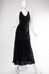 1990S DONNA KARAN Black Bias Cut Rayon & Silk Velvet 1930S Backless Style Gown