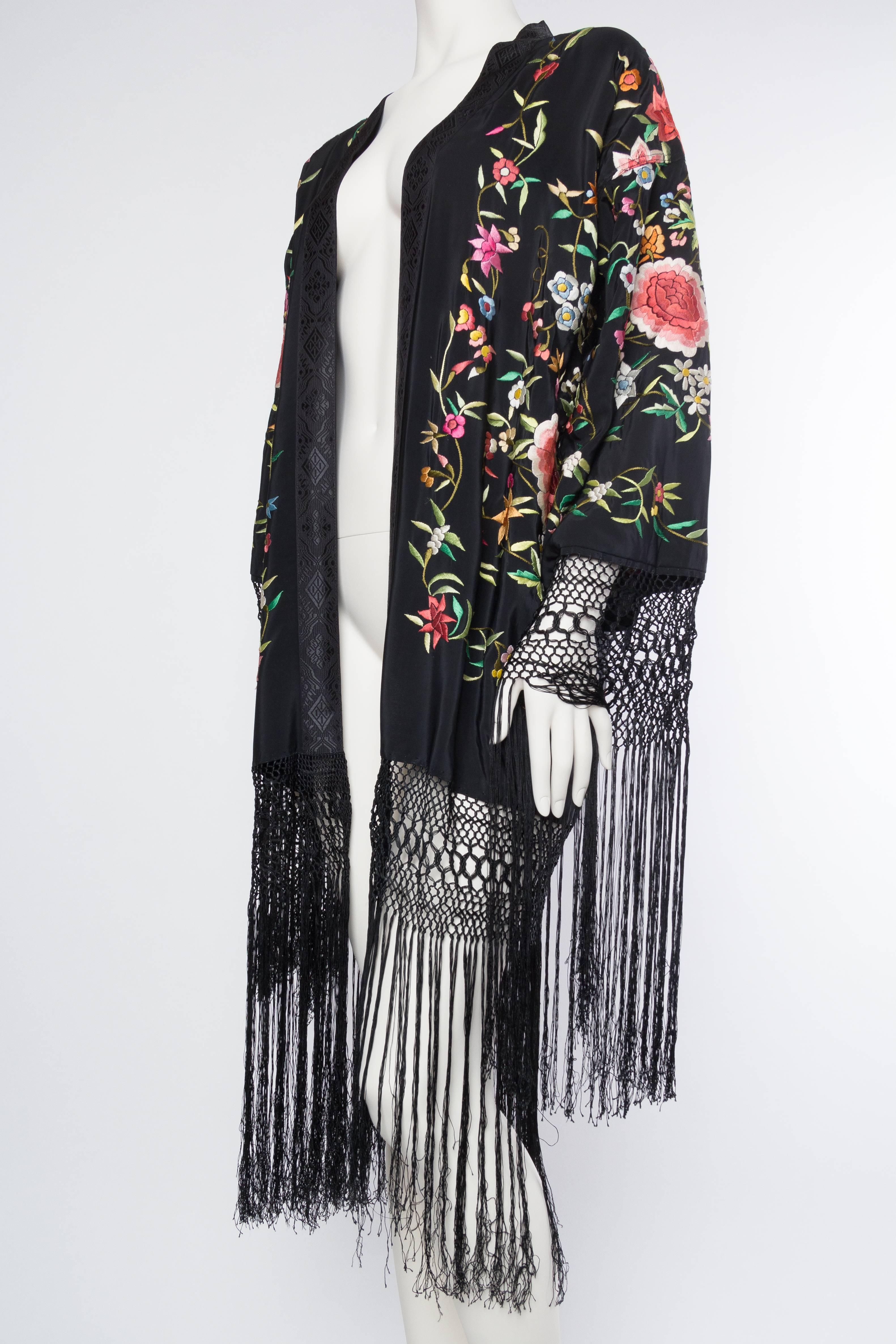 Fringe Kimono made from Antique Chinese Piano Shawl In Excellent Condition In New York, NY