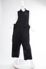 1990S YOHJI YAMAMOTO Black Cotton Unisex Oversized Jumpsuit With Lacing Up Sides