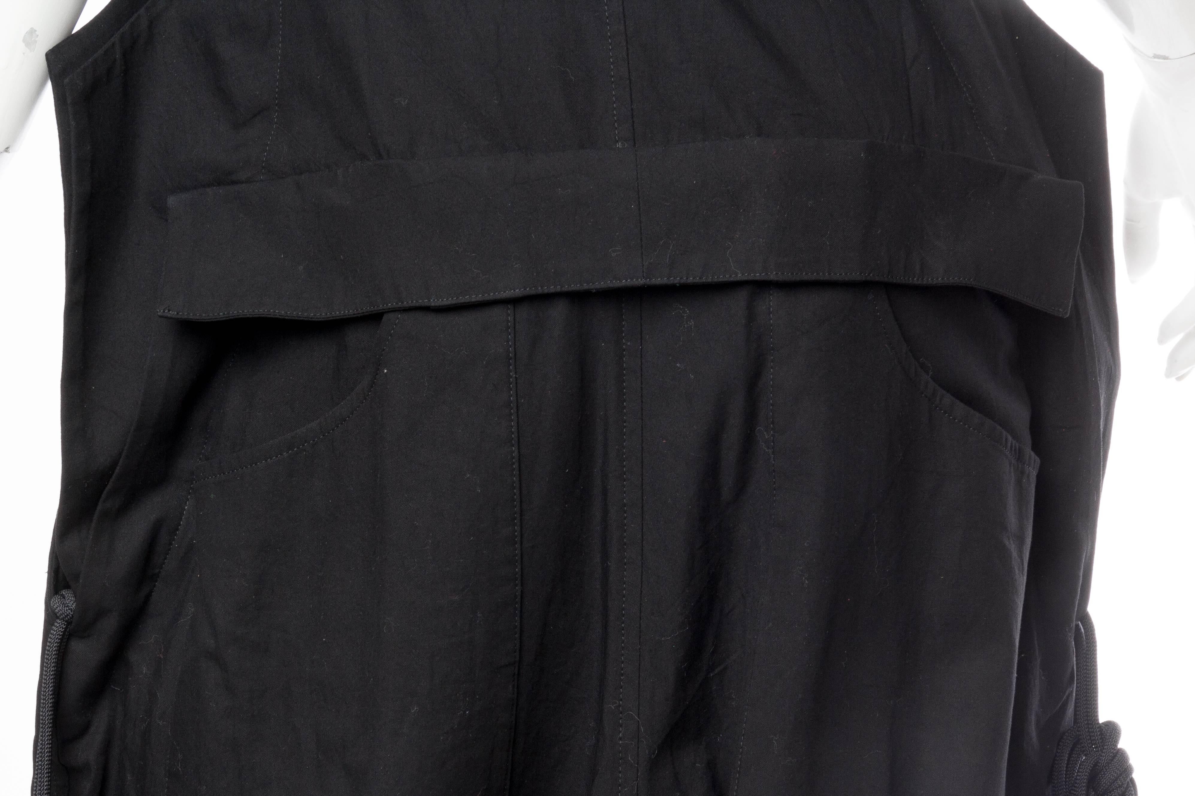 1990S YOHJI YAMAMOTO Black Cotton Unisex Oversized Jumpsuit With Lacing Up Sides For Sale 4