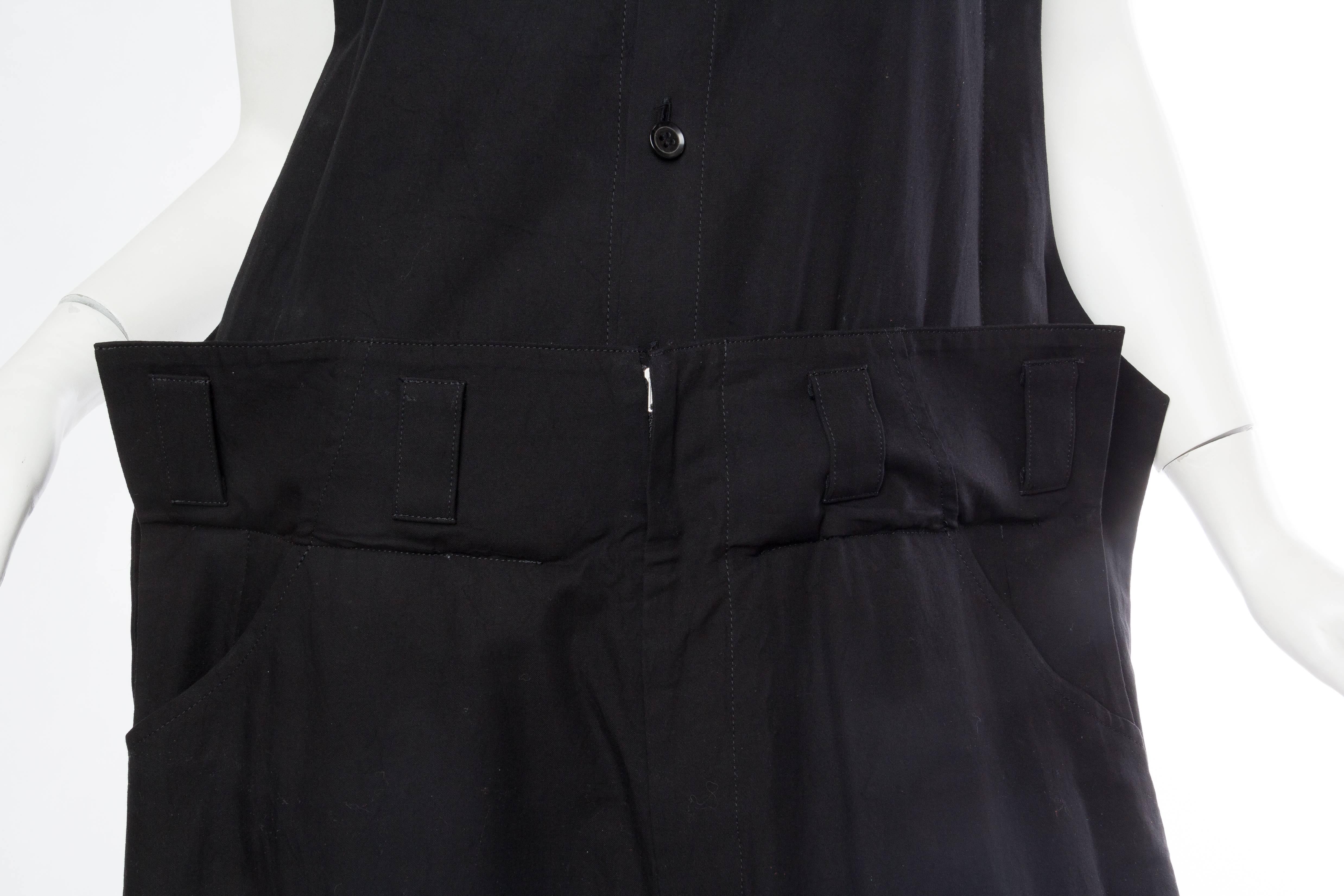 1990S YOHJI YAMAMOTO Black Cotton Unisex Oversized Jumpsuit With Lacing Up Sides For Sale 2