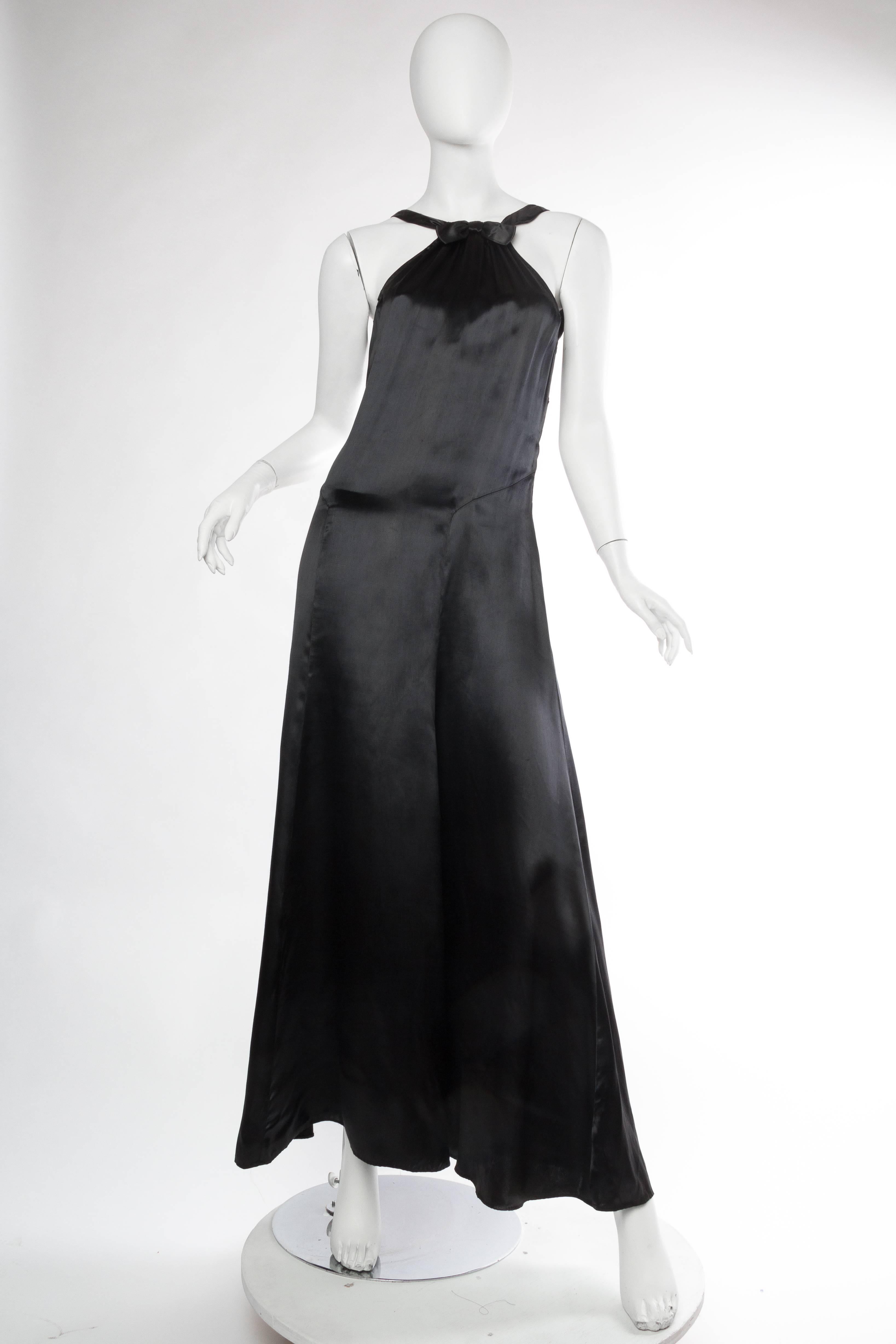 black satin halter dress