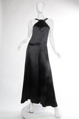 1930S Black Silk Satin Halter Bow Neck Gown