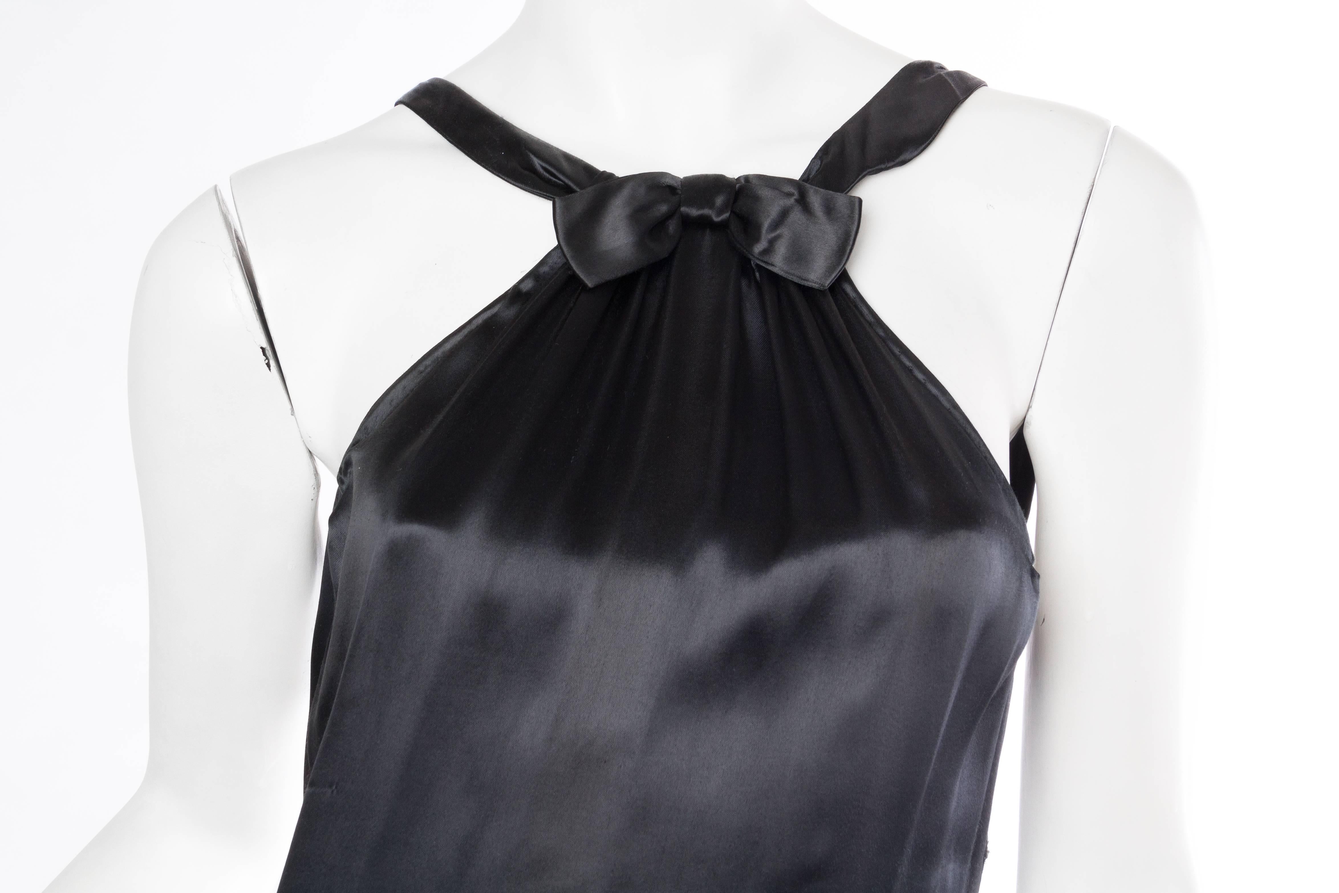 Women's 1930S Black Silk Satin Halter Bow Neck Gown For Sale