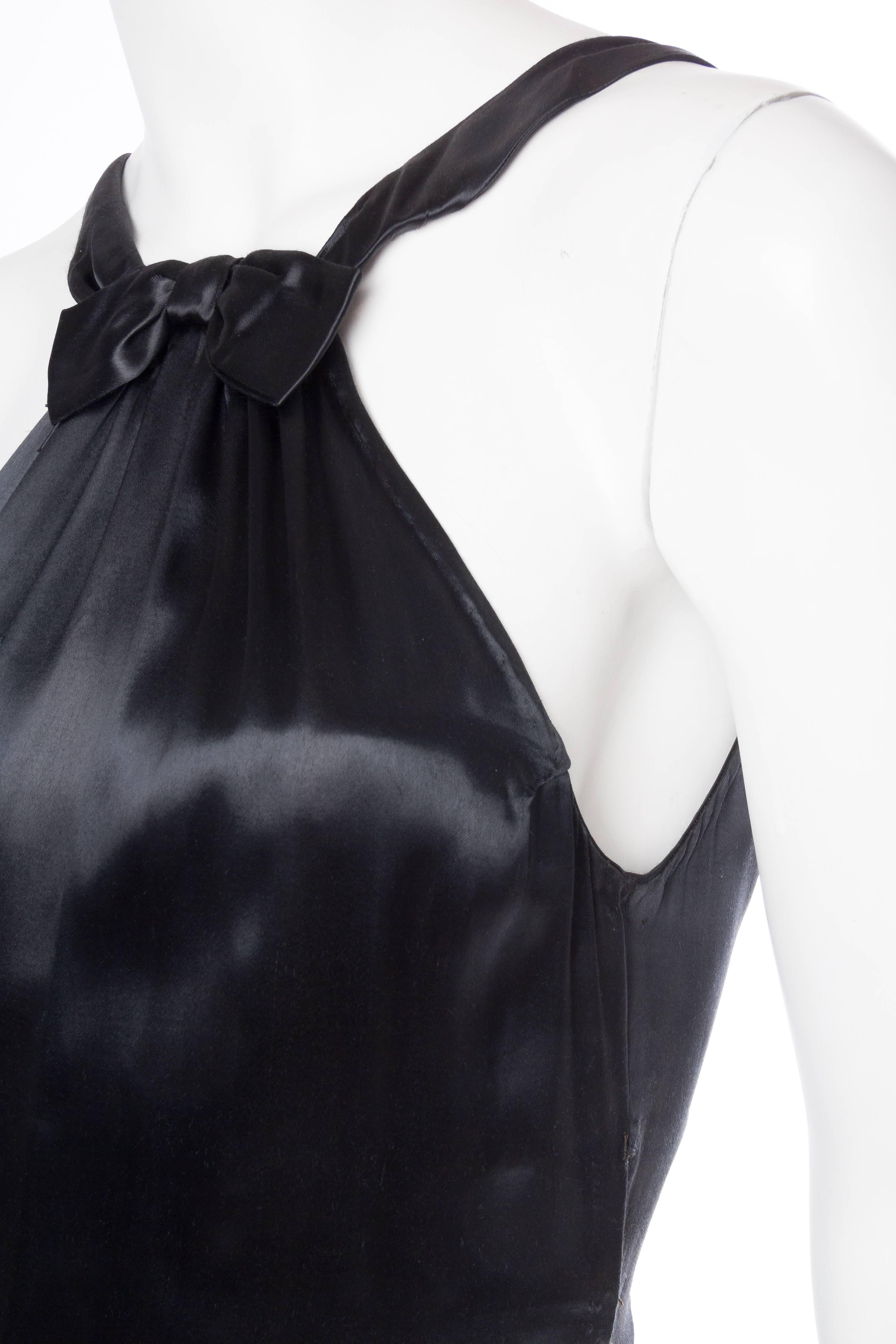 1930S Black Silk Satin Halter Bow Neck Gown For Sale 2