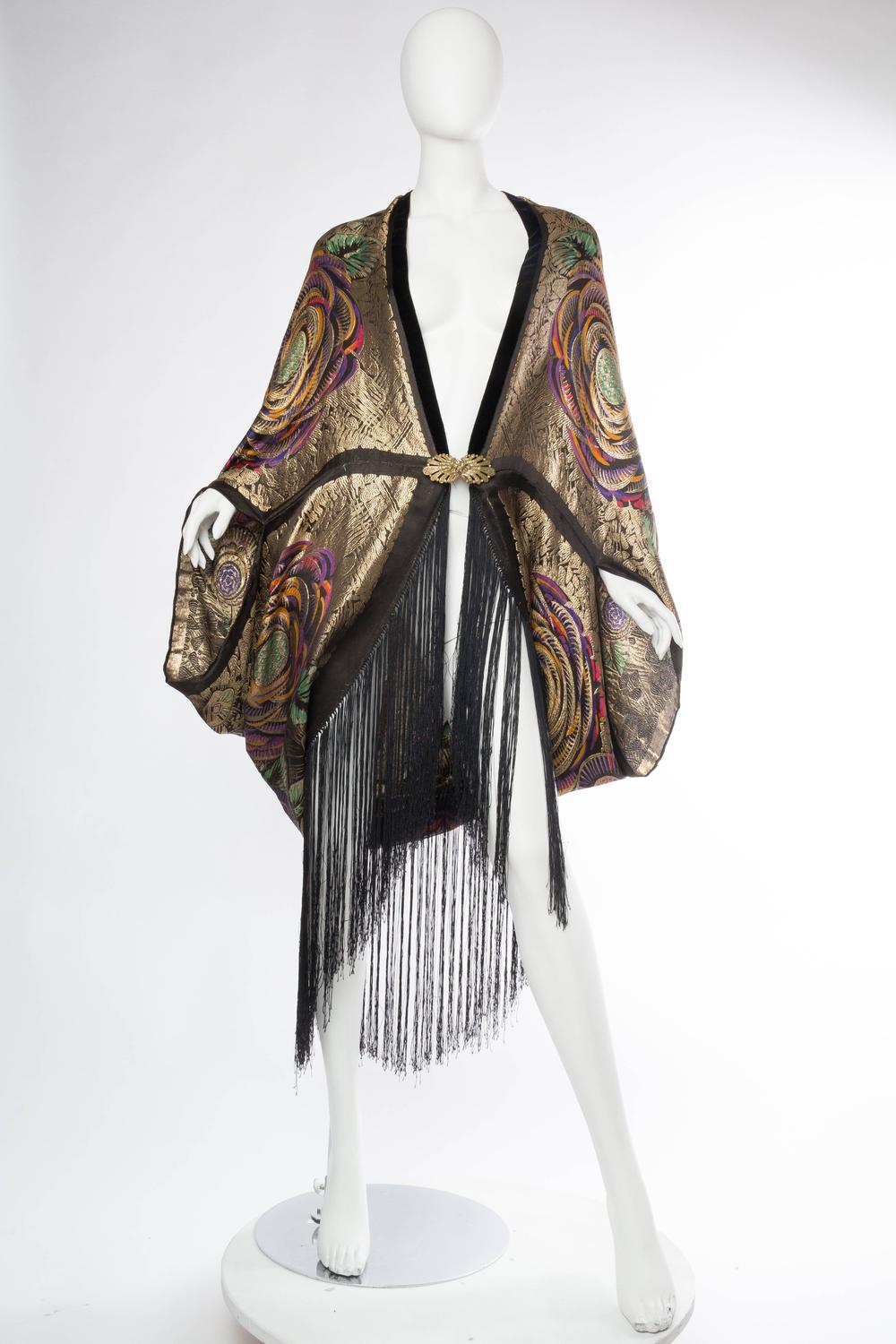 Phenomenal 1920s Lamé Cocoon Coat with Fringe at 1stdibs