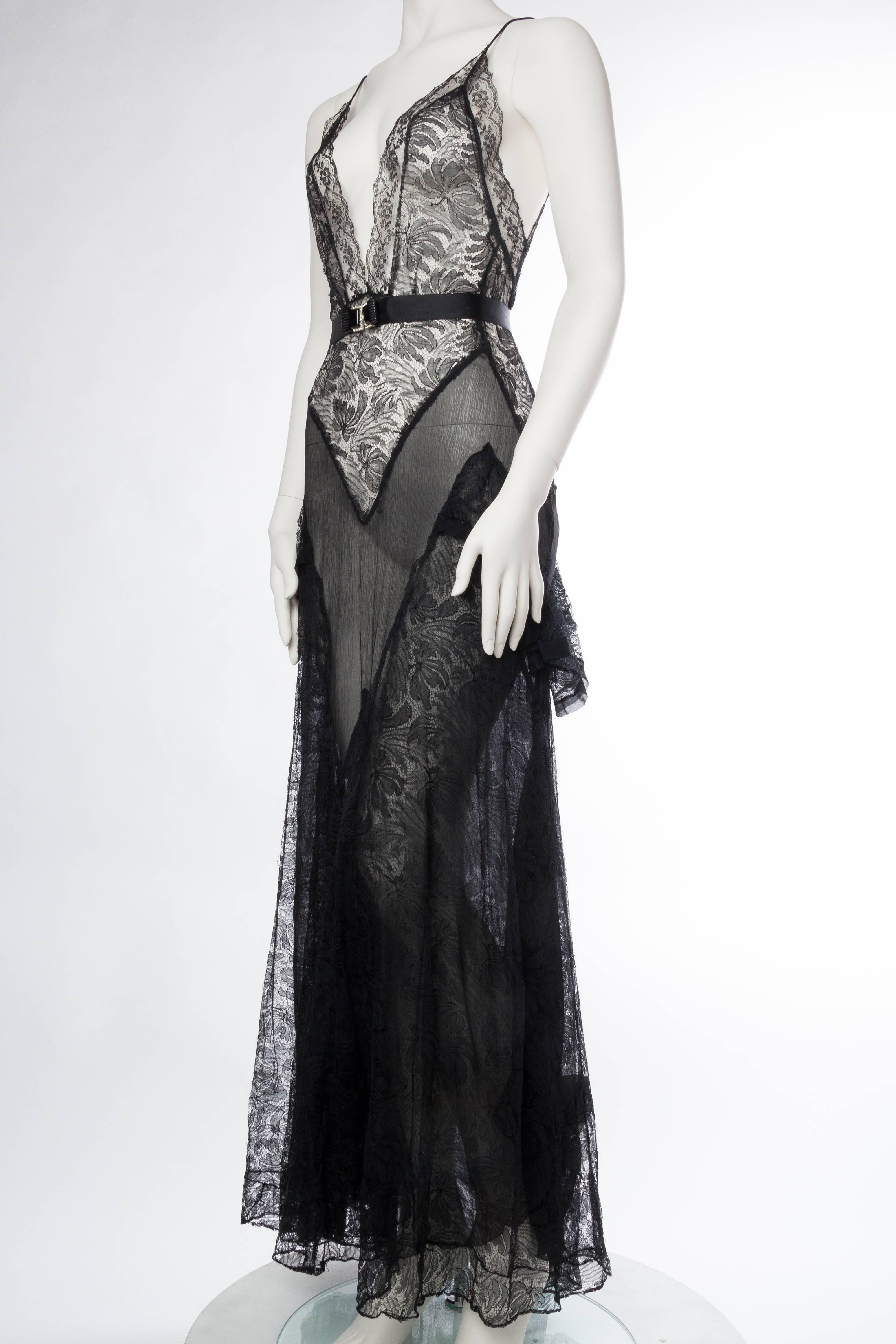 1930s Sheer Silk Gown with Victorian Lace In Excellent Condition In New York, NY