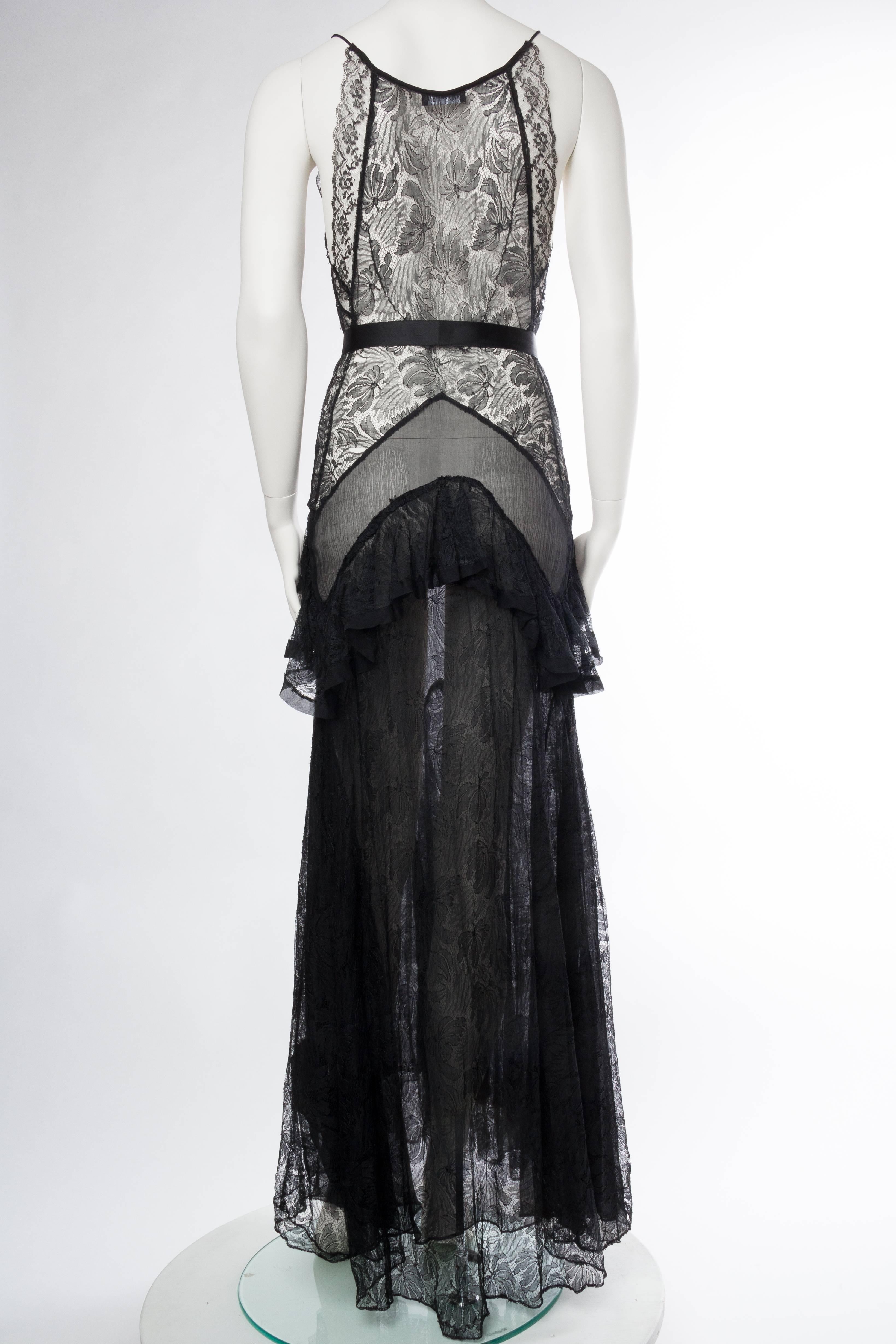 Women's 1930s Sheer Silk Gown with Victorian Lace