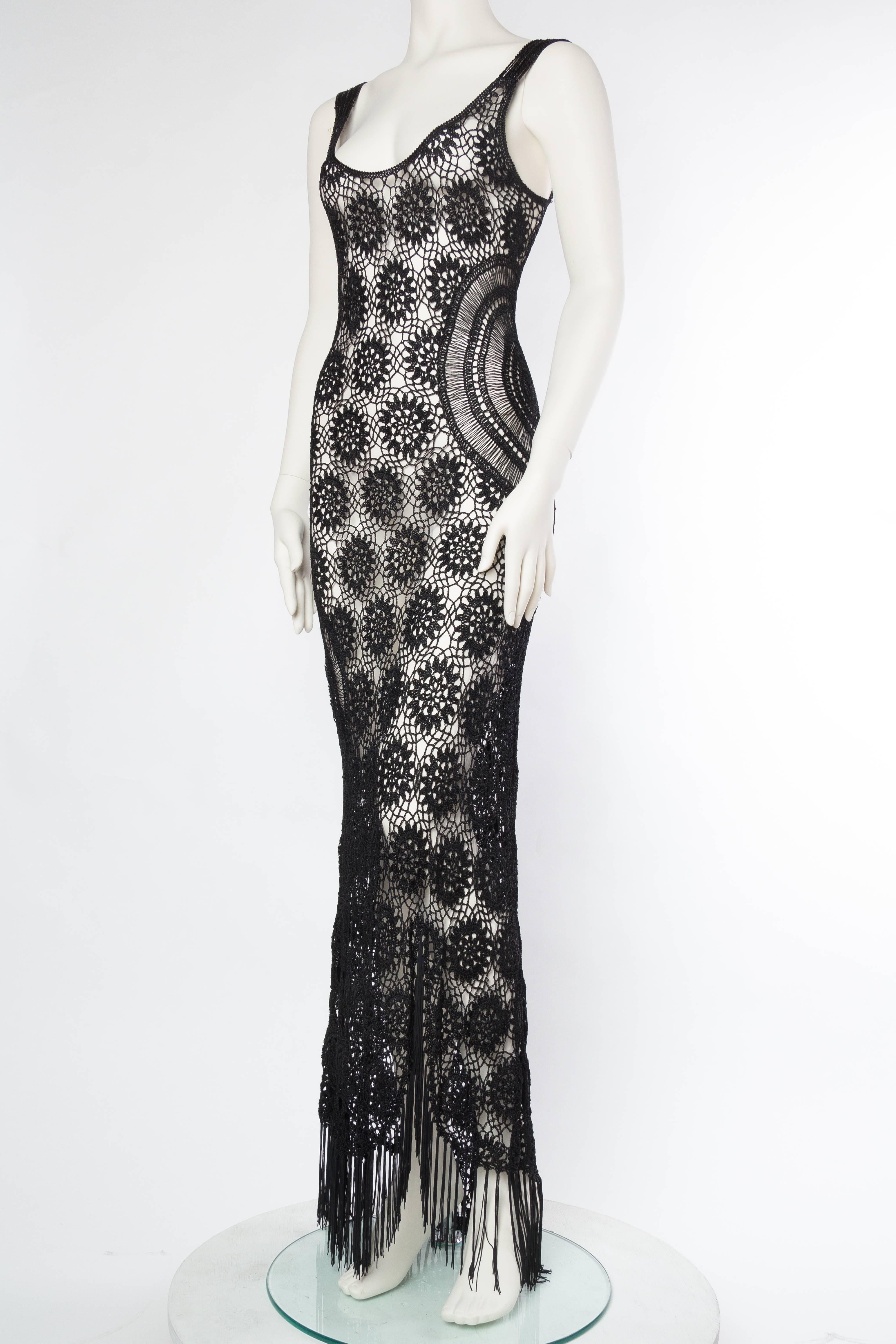 Slinky Crochet and Beaded Dress with Fringe In Excellent Condition In New York, NY