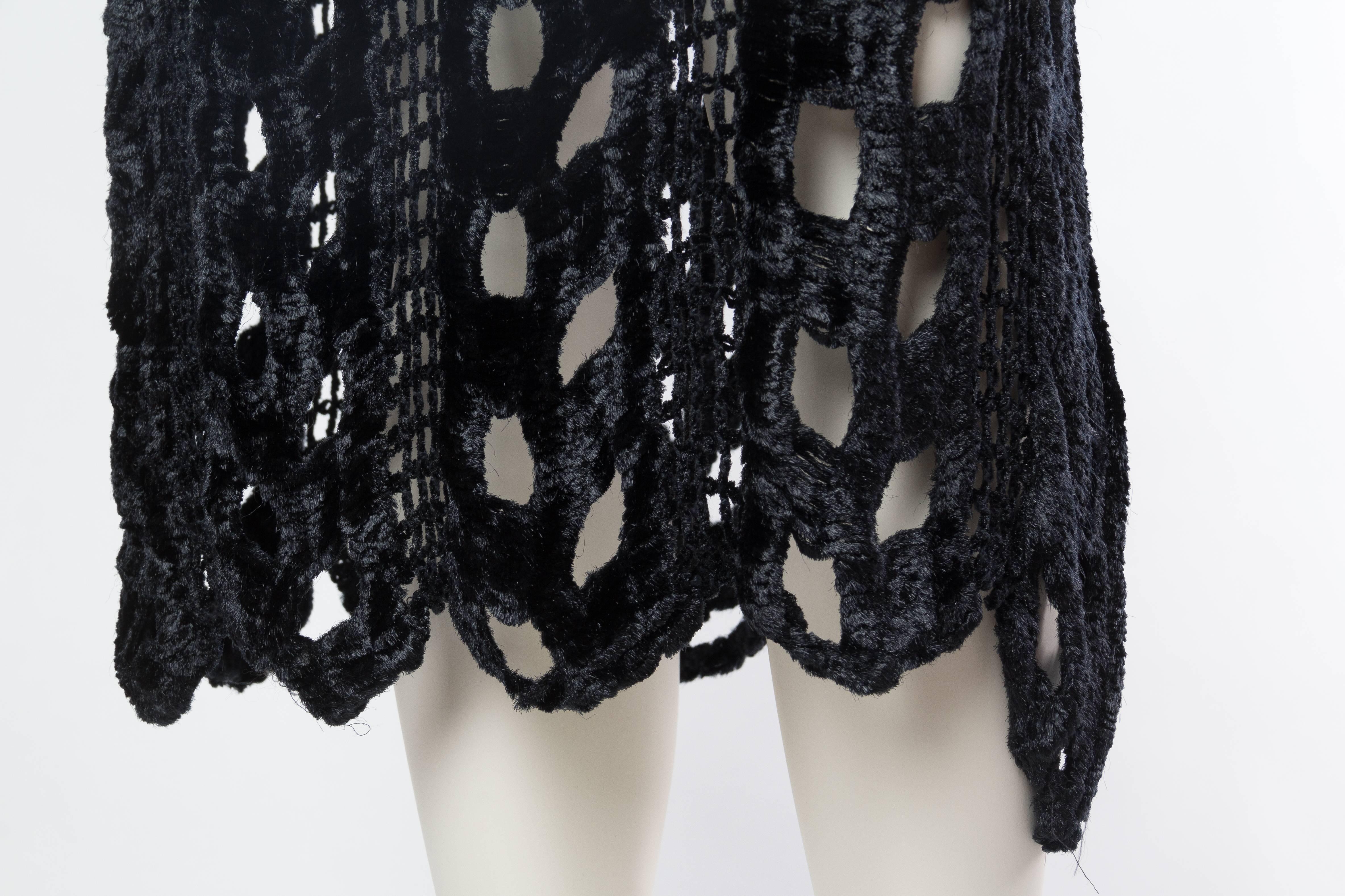 1980s Body-con Stretch Velvet and Crochet Dress 3