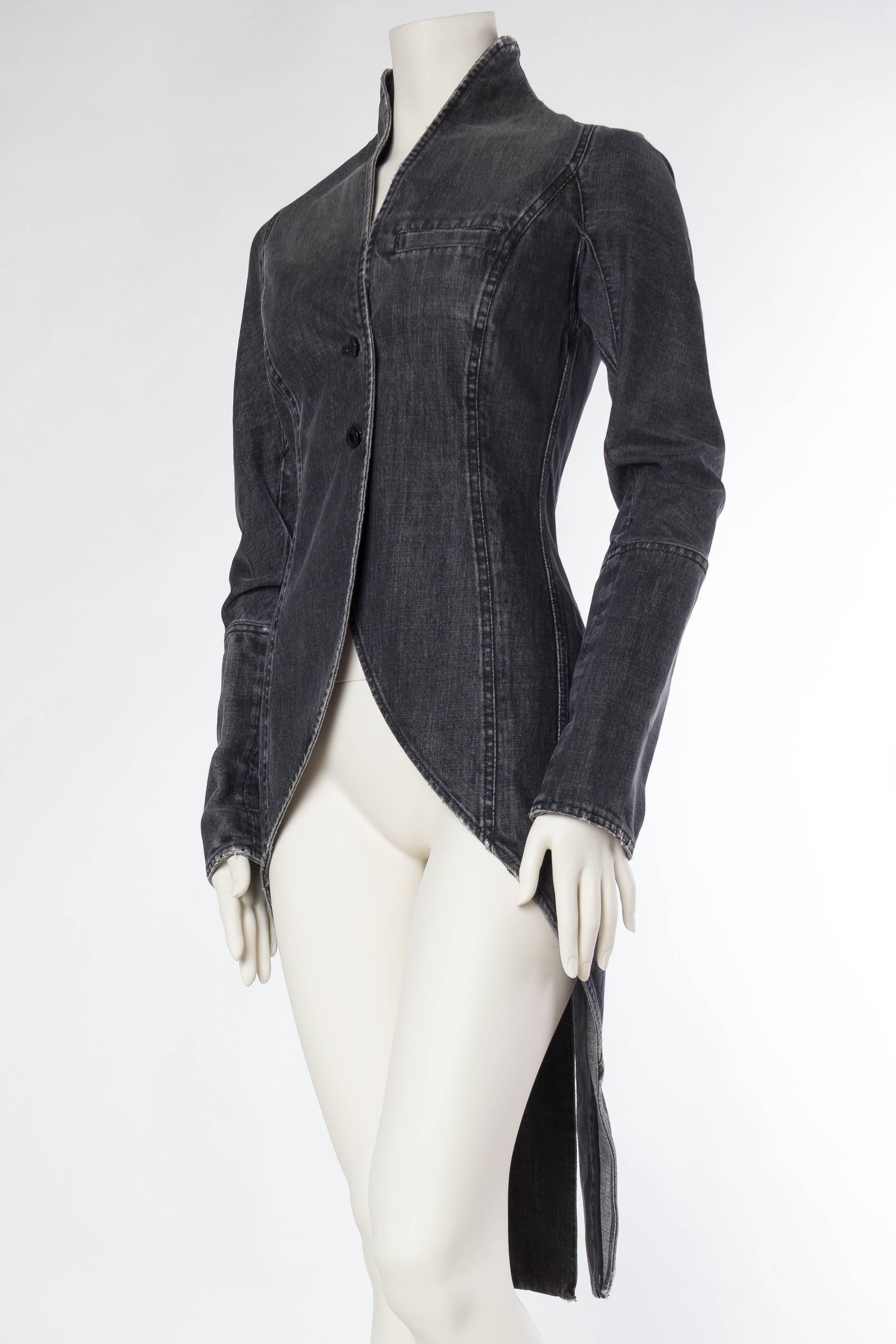 Victorian Style Givenchy Distressed Denim Frock Coat In Excellent Condition In New York, NY