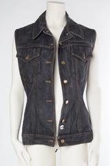 1990S JEAN PAUL GAULTIER Grey Cotton Denim Jacket Top With Corset Laced Back