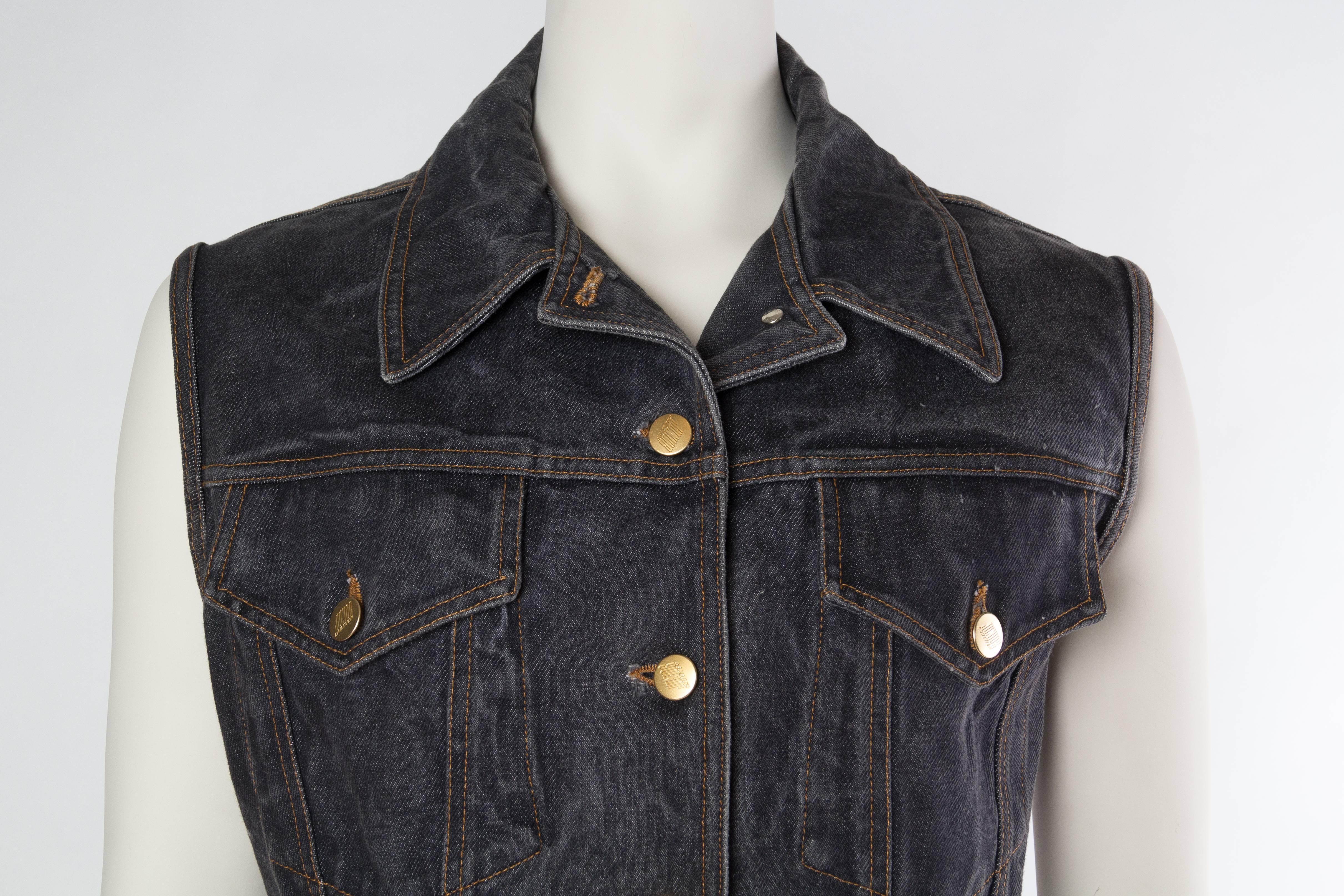 1990S JEAN PAUL GAULTIER Grey Cotton Denim Jacket Top With Corset Laced Back In Excellent Condition In New York, NY