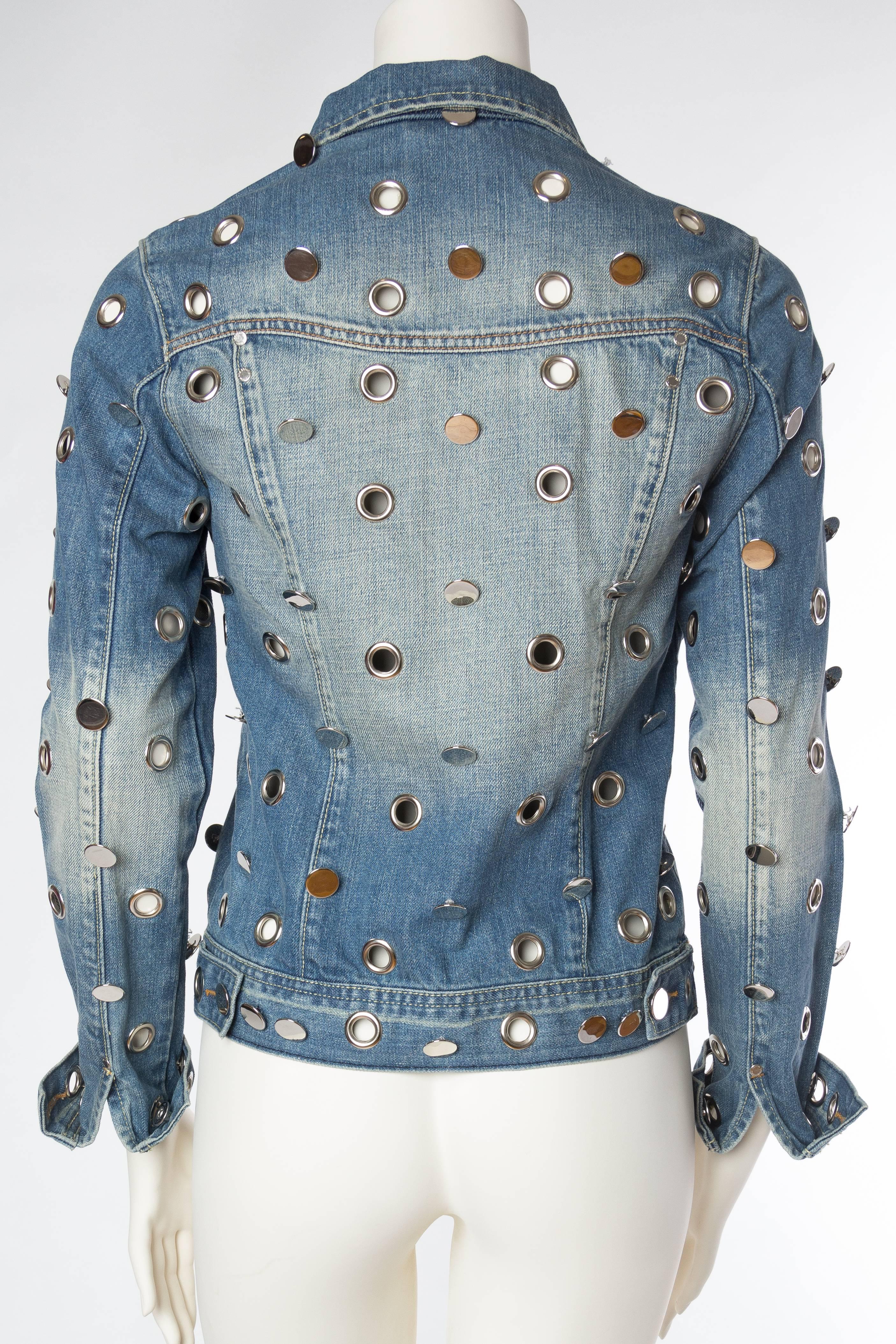 Denim Jacket Covered in Mirrored Buttons and Gromets 1