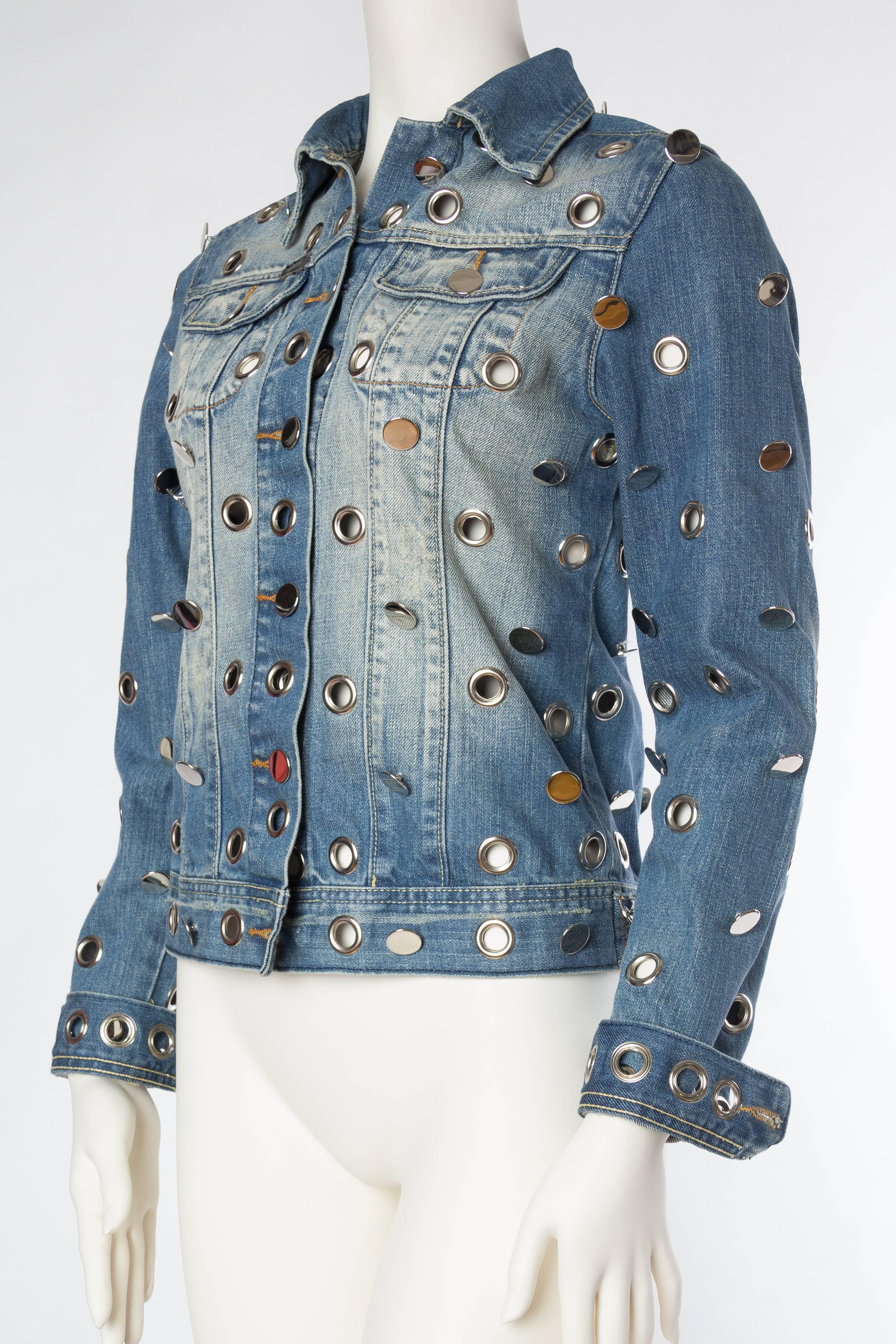 Women's Denim Jacket Covered in Mirrored Buttons and Gromets