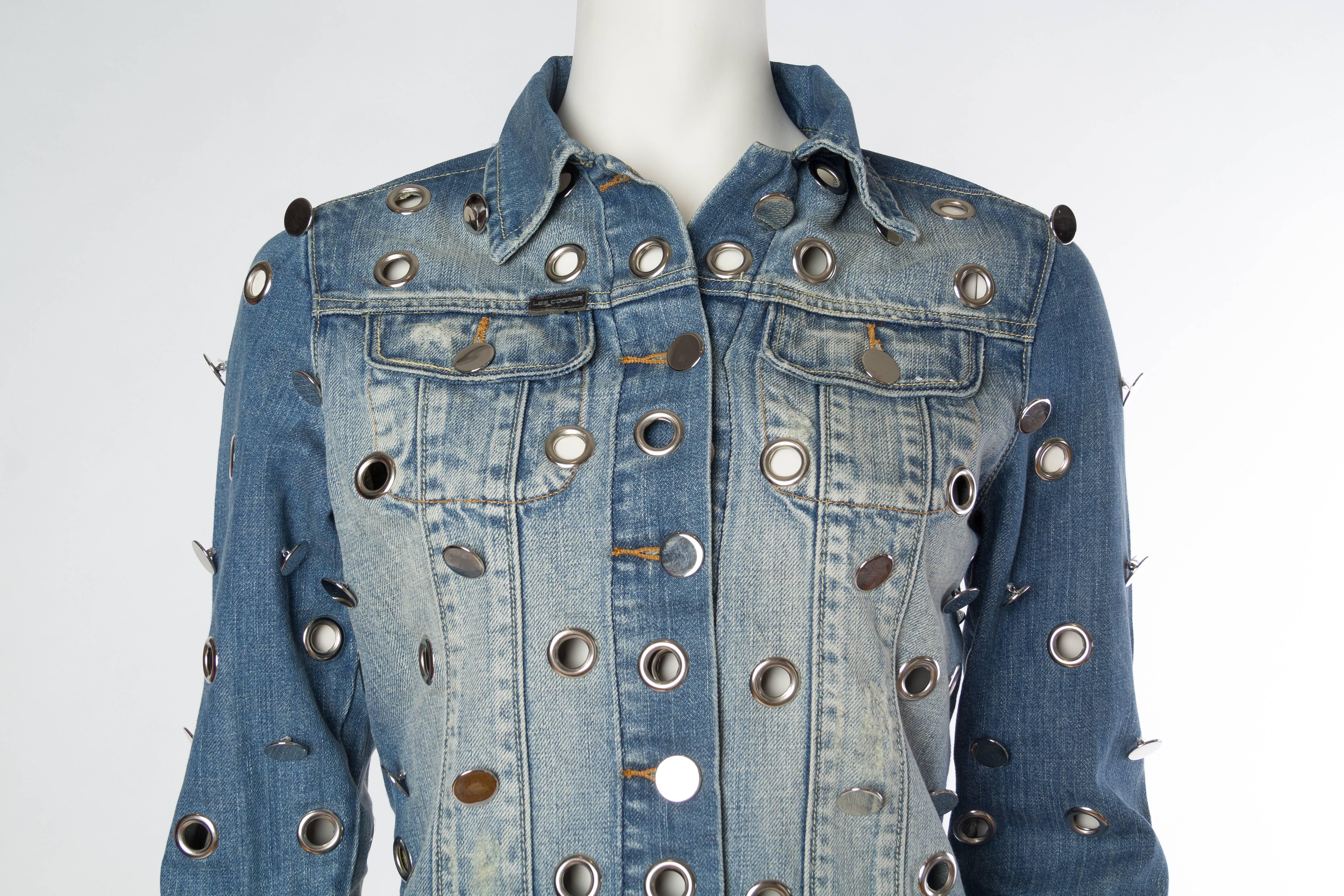 Denim Jacket Covered in Mirrored Buttons and Gromets 2