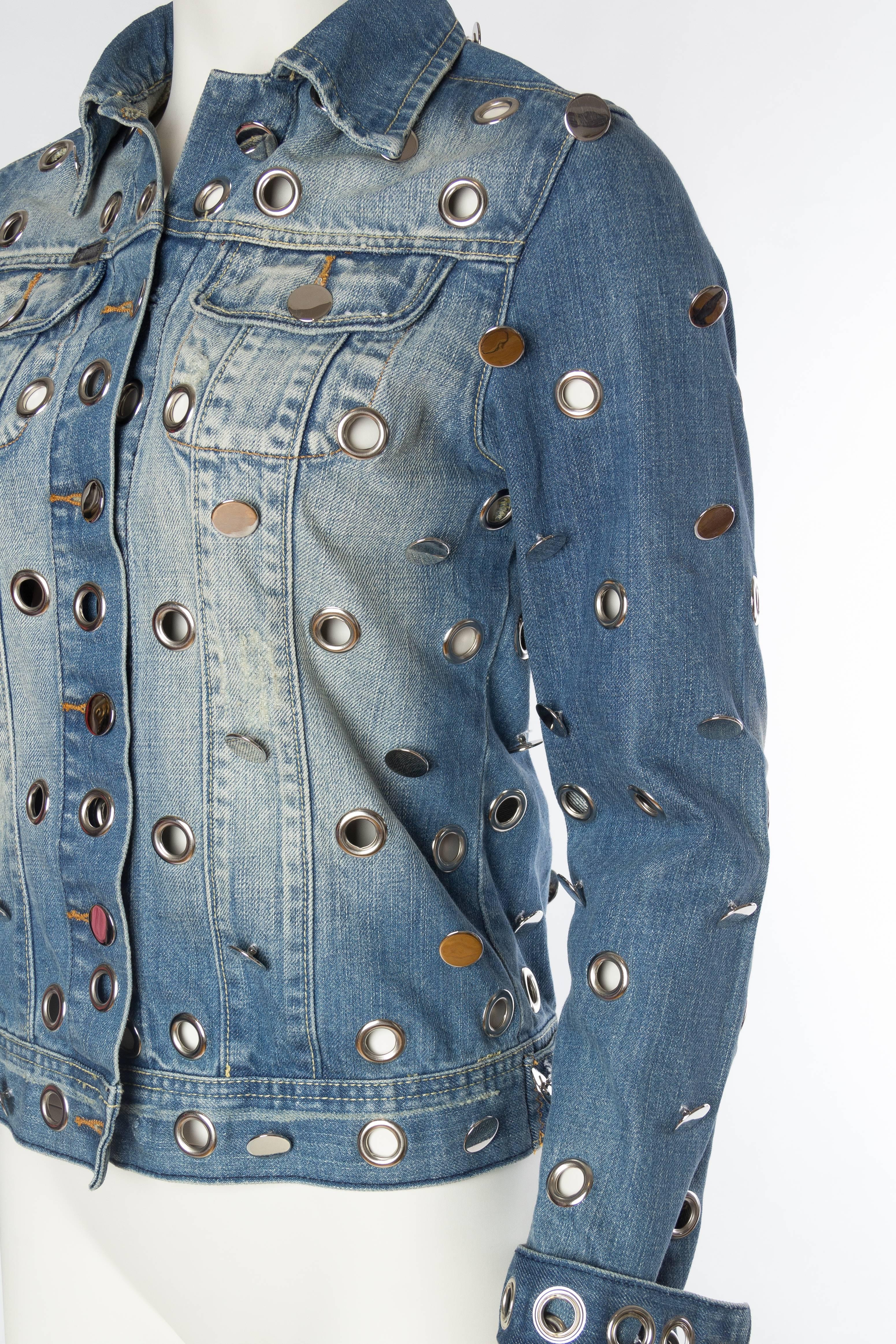 Denim Jacket Covered in Mirrored Buttons and Gromets 4