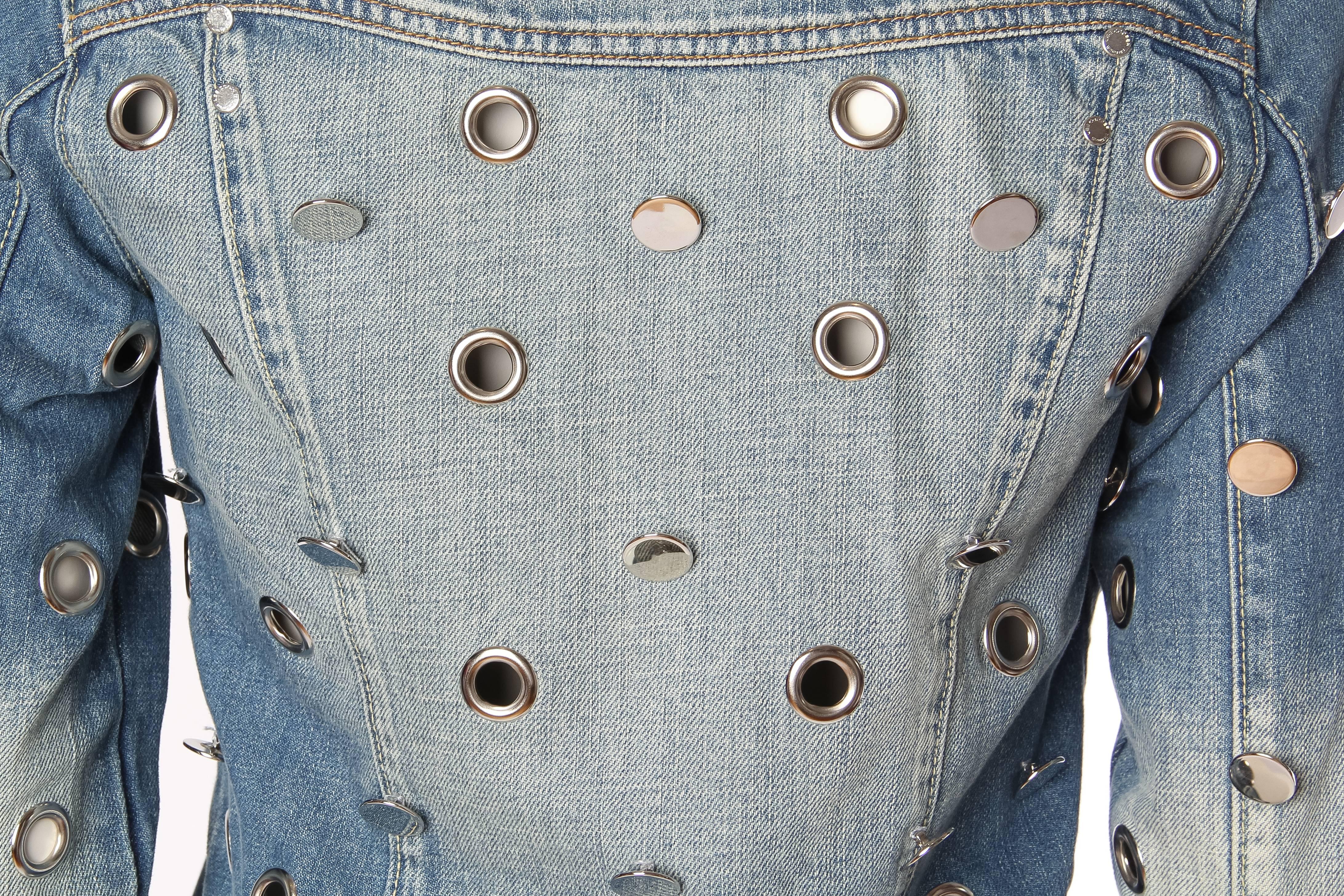 Denim Jacket Covered in Mirrored Buttons and Gromets 5