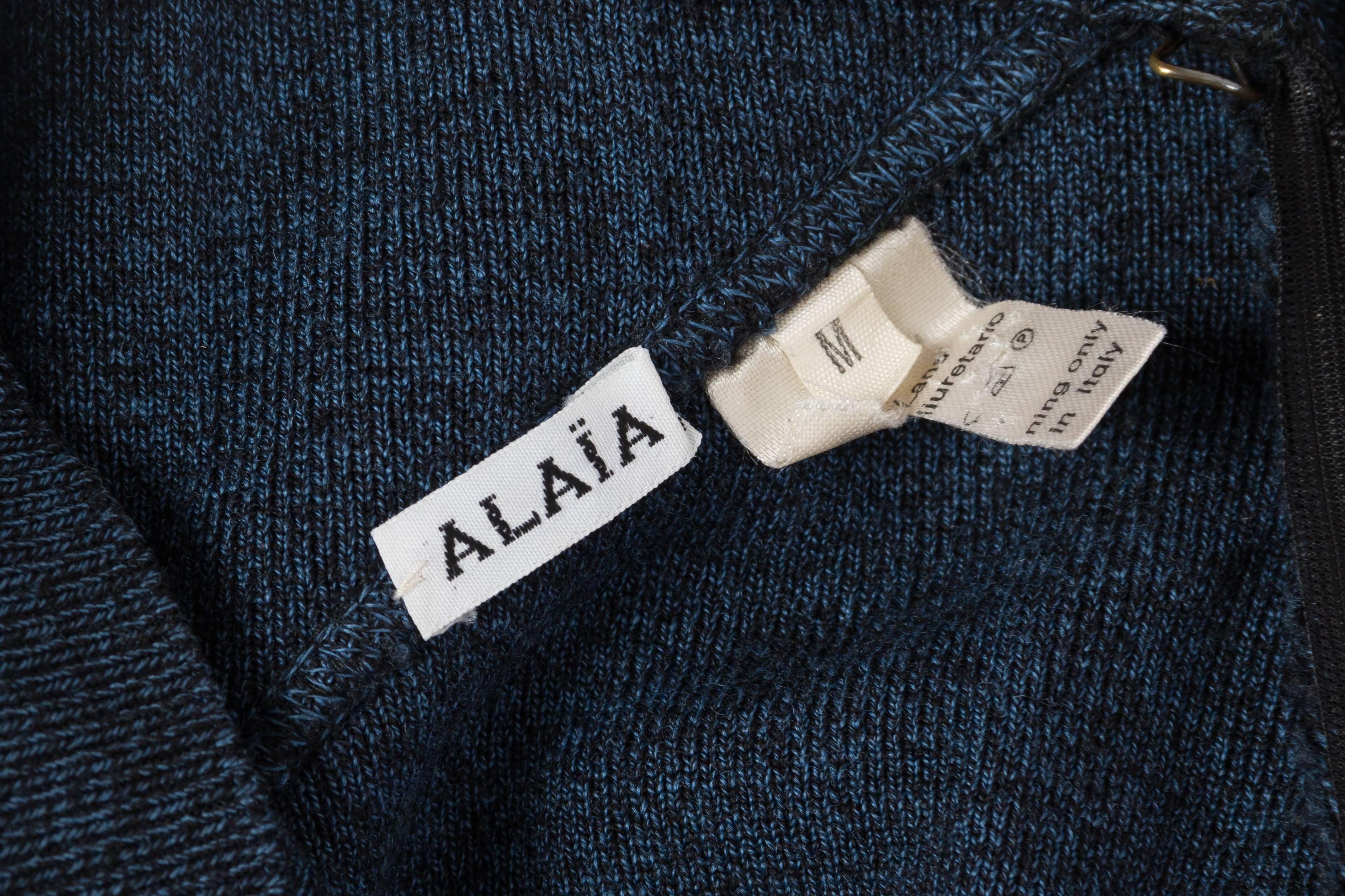 1980er Jahre AZZEDINE ALAIA Blauer und schwarzer Rock mit hoher Taille aus Viskosemischung im Angebot 5