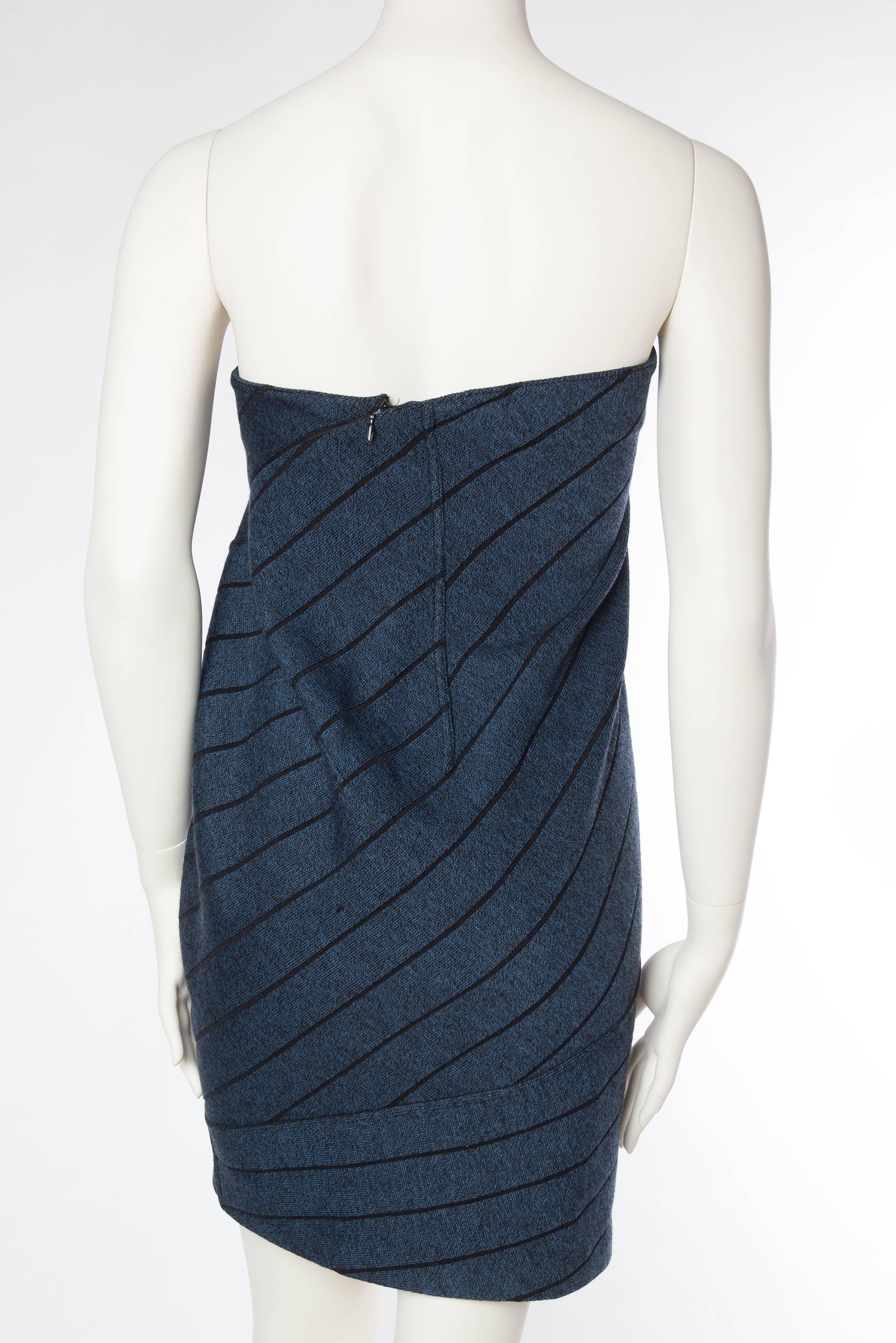 1980S AZZEDINE ALAIA Blue & Black Rayon Blend Knit High-Waisted Skirt For Sale 2