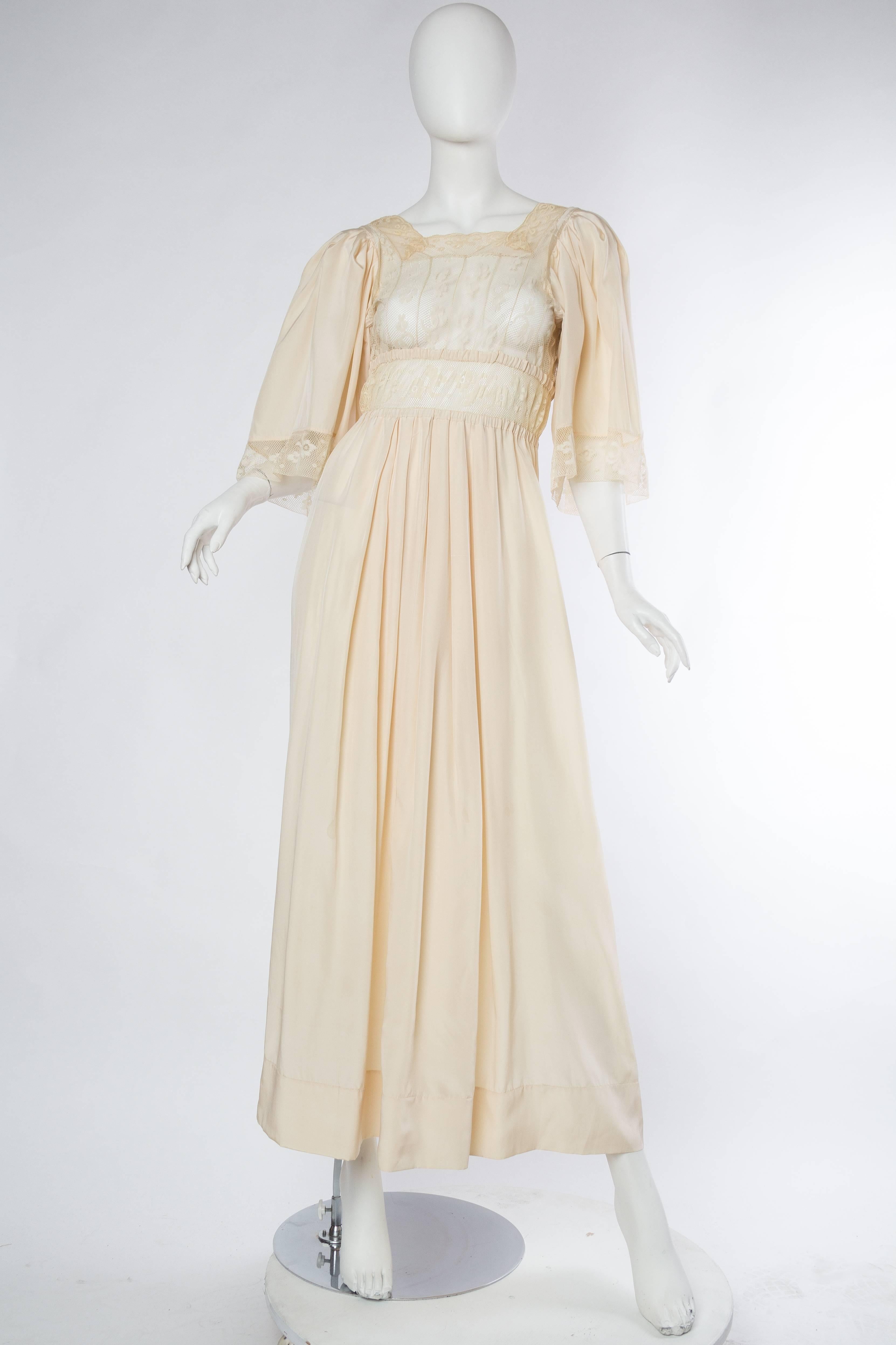 Beige Edwardian Silk and Lace Negligee Dress