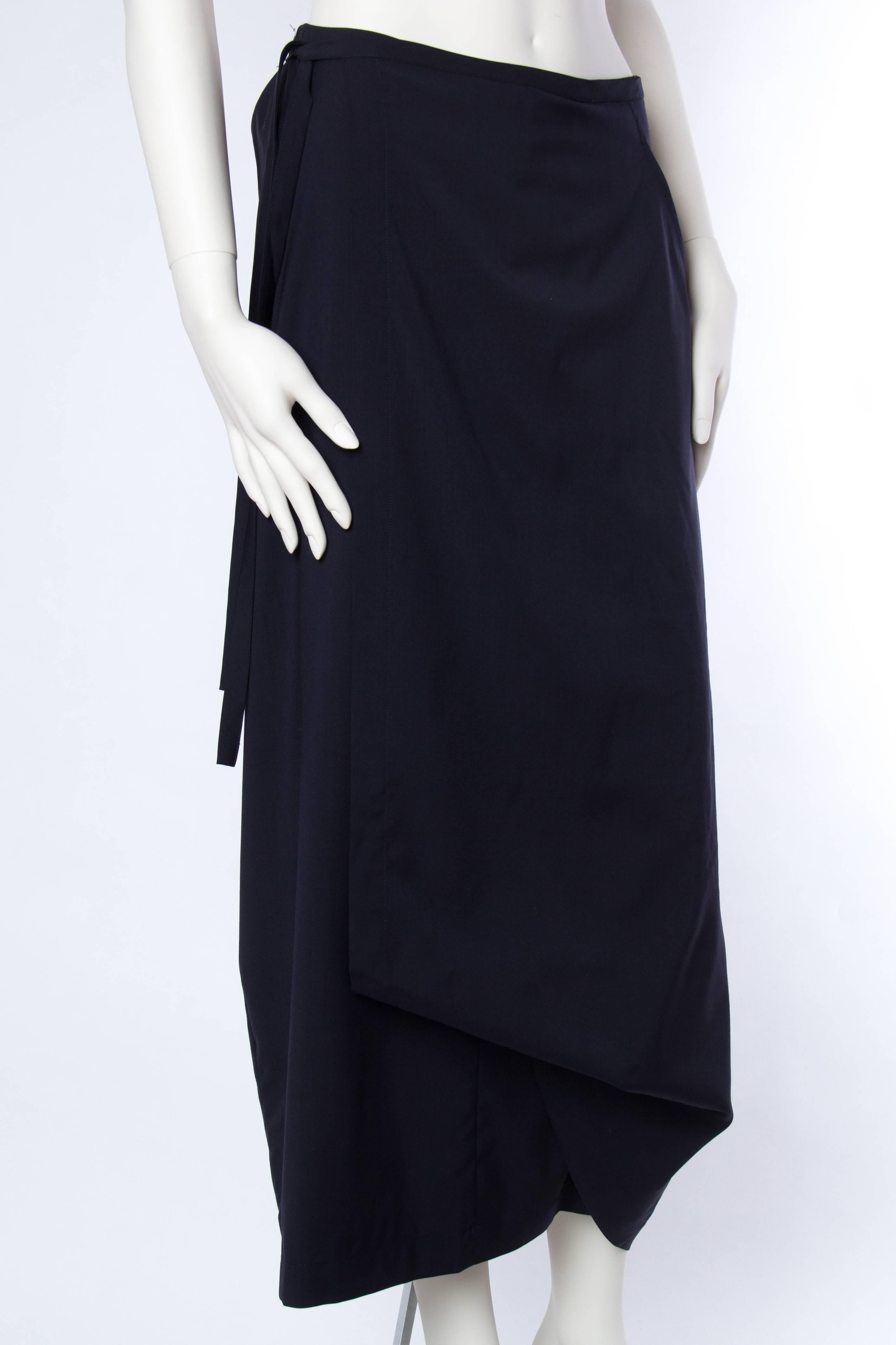 Black 1980S COMME DES GARCONS Navy Wool Deconstructed Wrap Skirt For Sale
