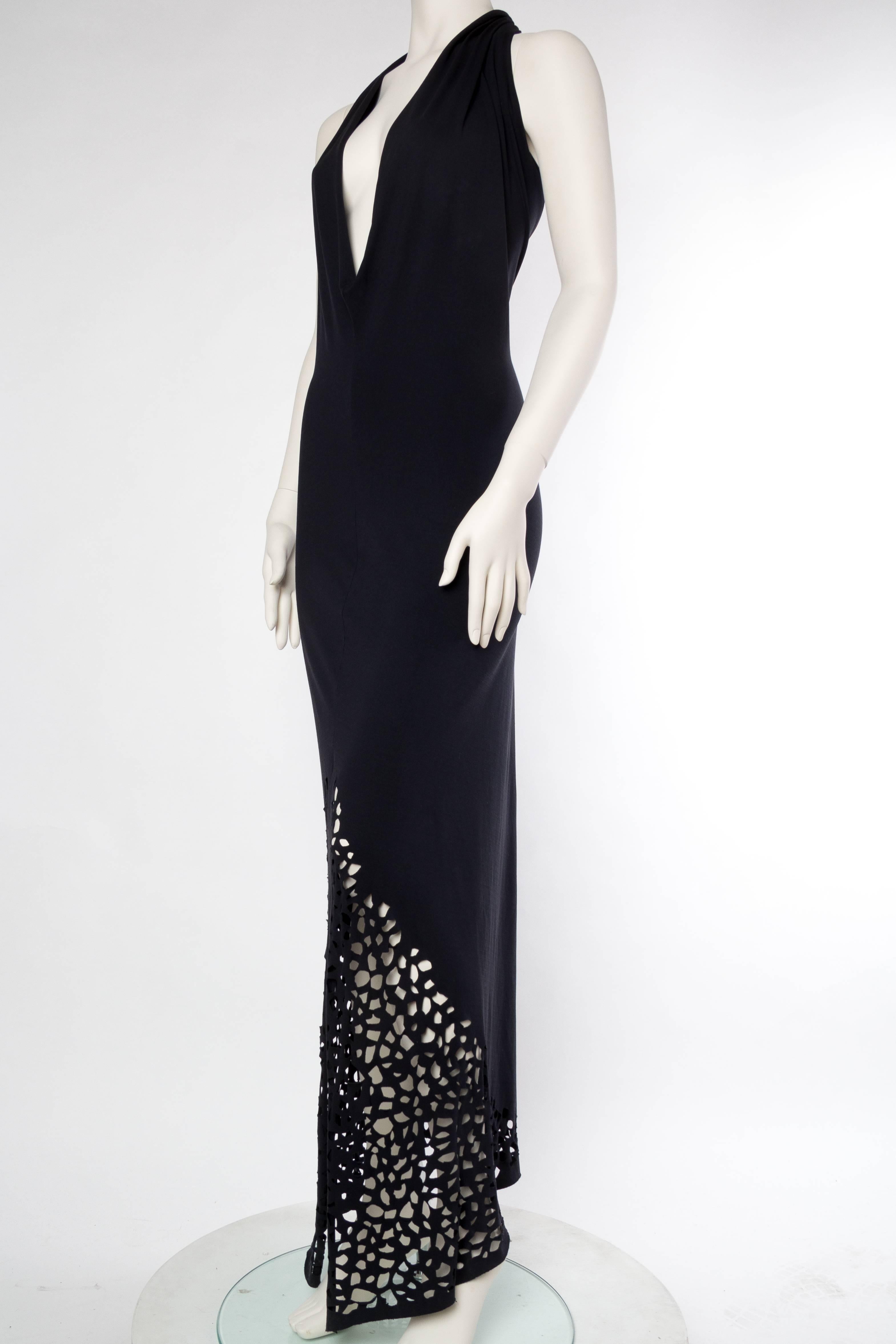 Plunging Backless Slinky Jersey Gown By Karl Lagerfeld In Excellent Condition In New York, NY