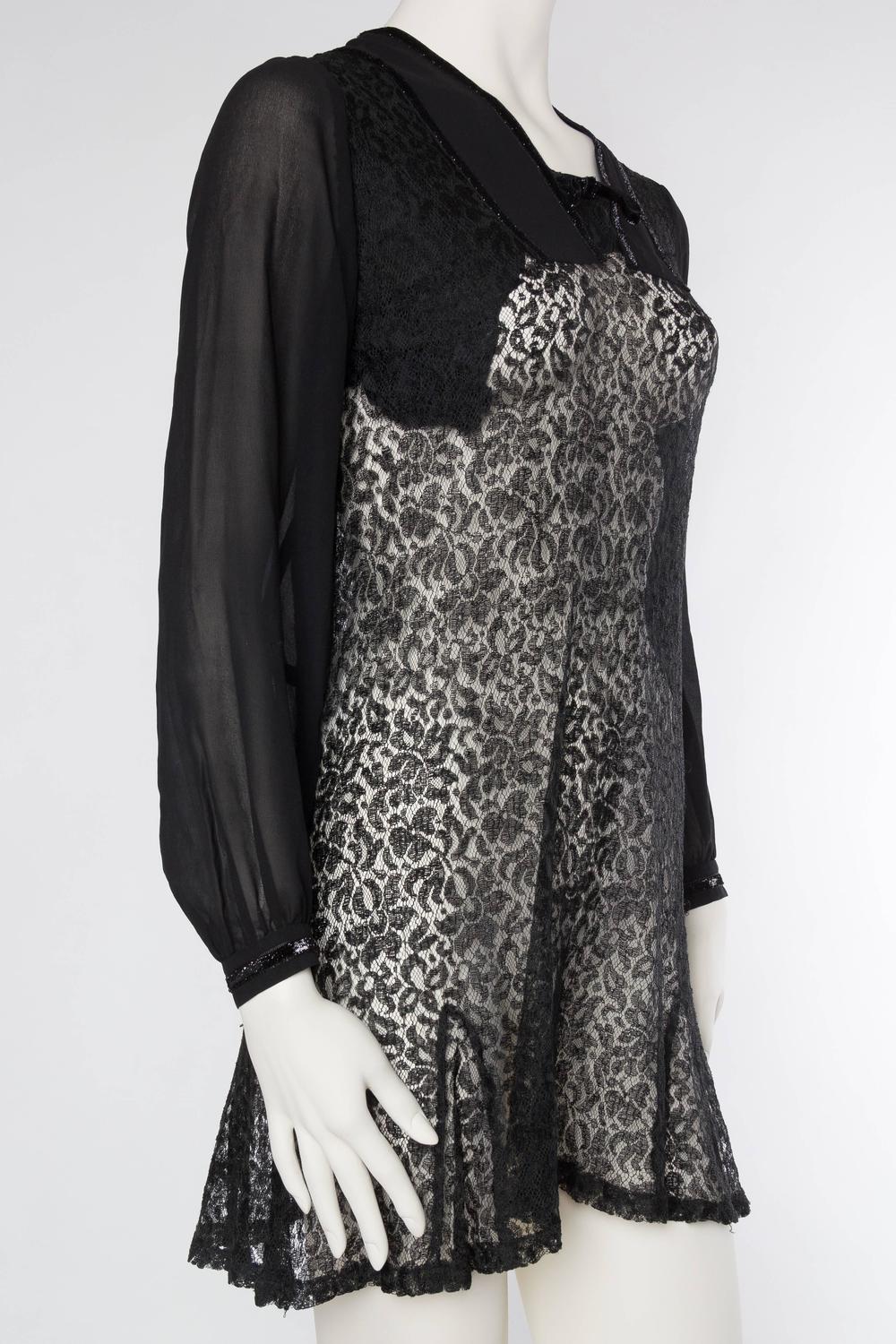 1930s Silk Chiffon And Lace Mini Dress At 1stdibs