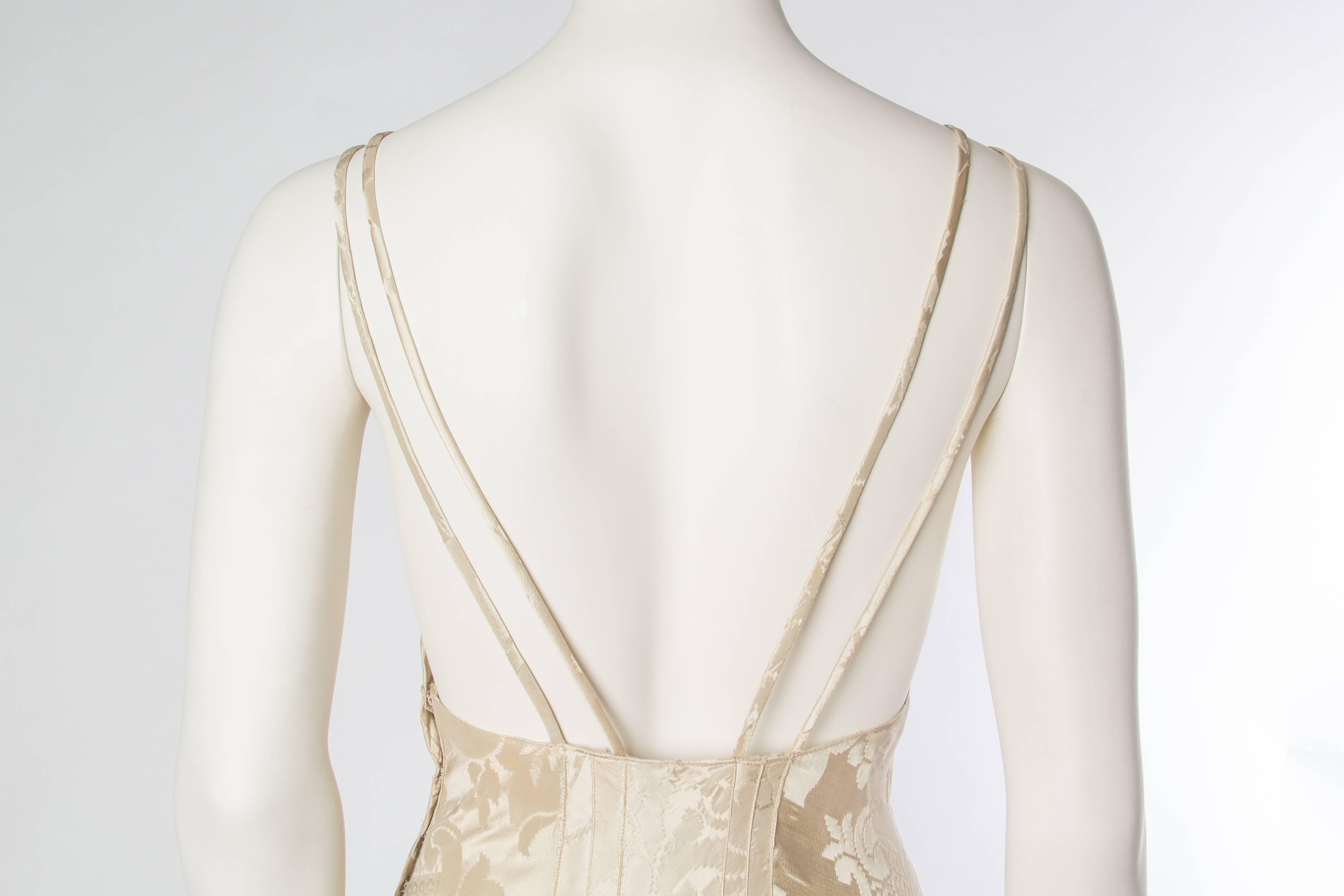 Backless 1930s Bias Cut Silk Damask Gown 4