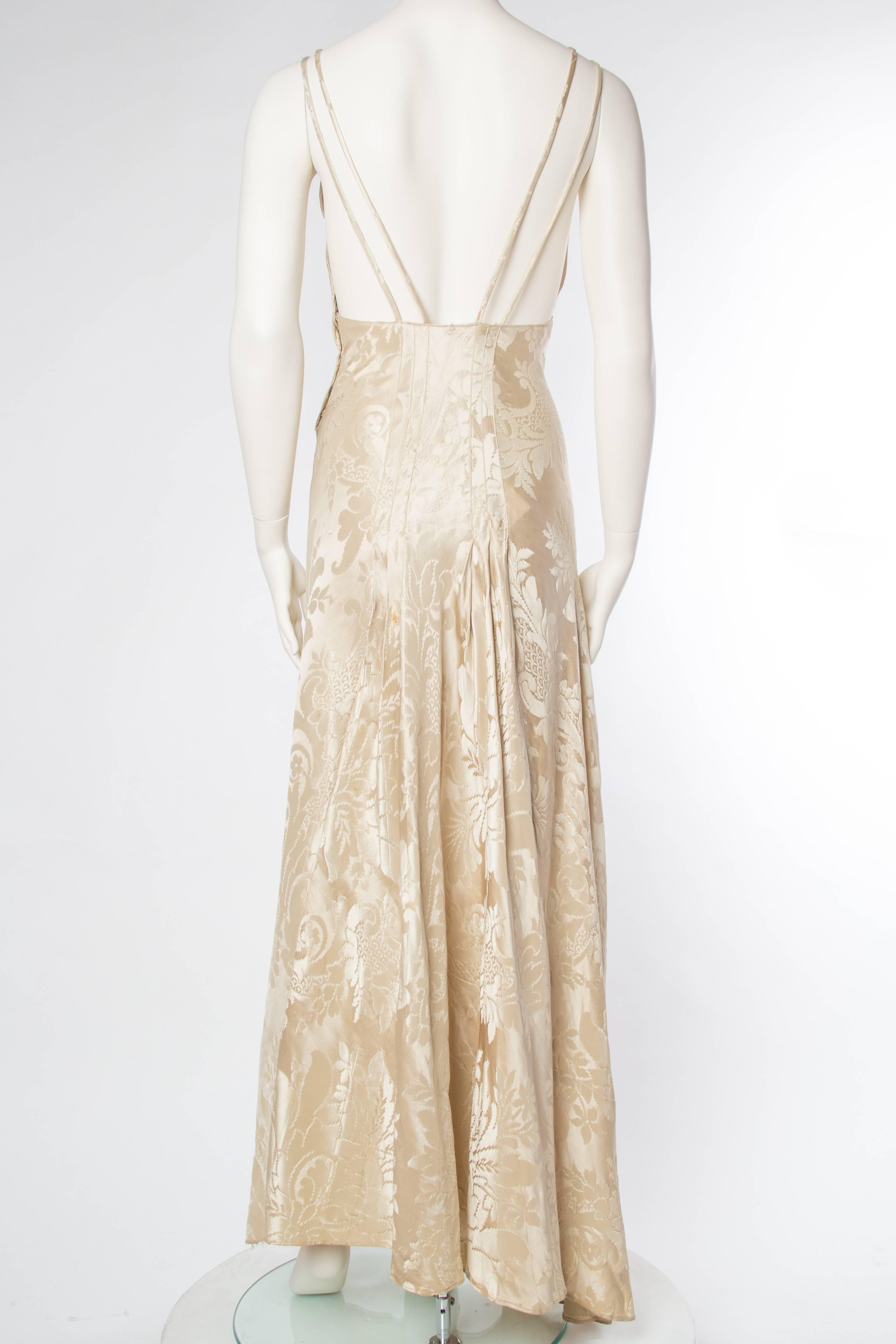 Backless 1930s Bias Cut Silk Damask Gown 1
