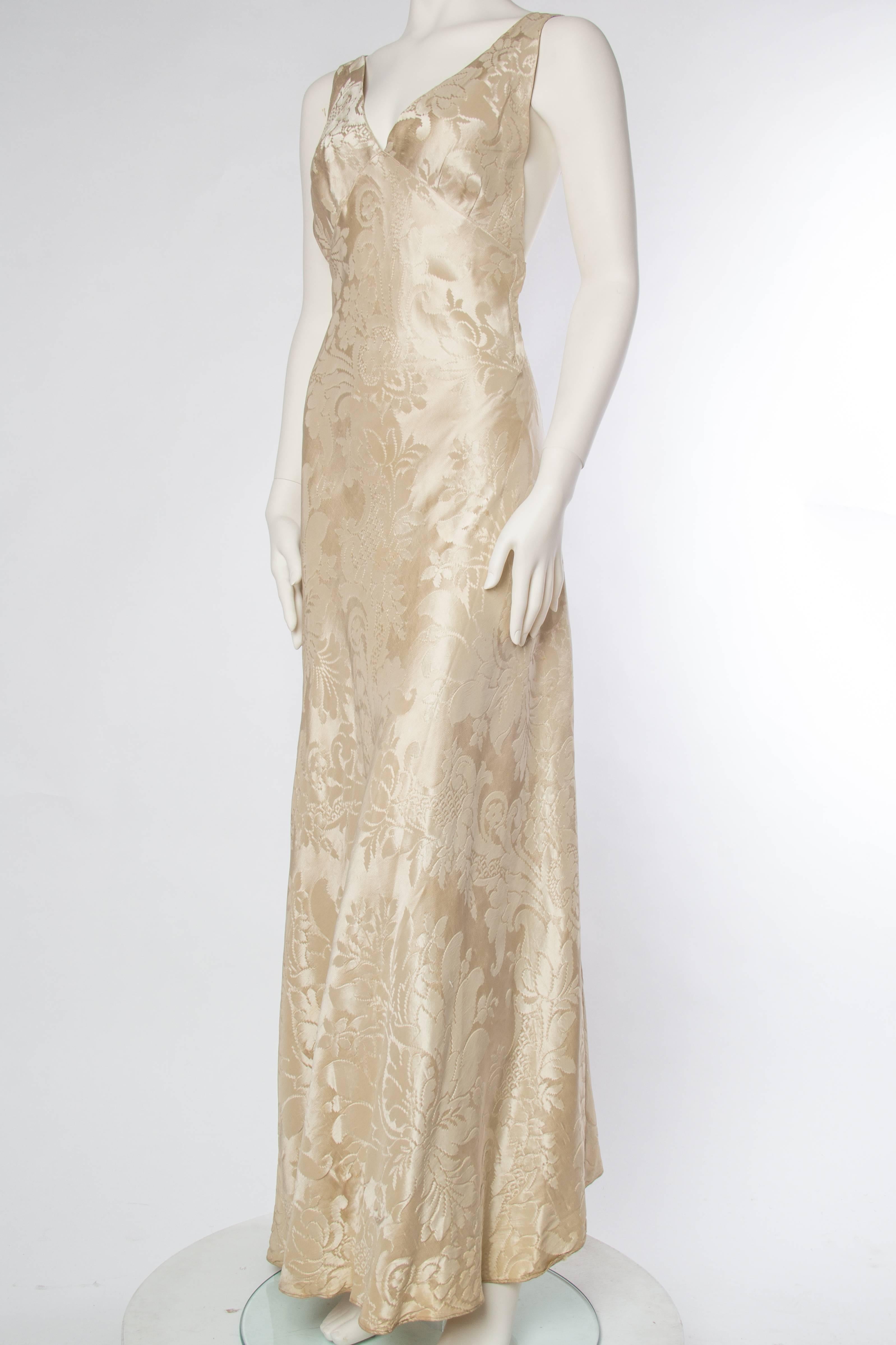 Women's Backless 1930s Bias Cut Silk Damask Gown