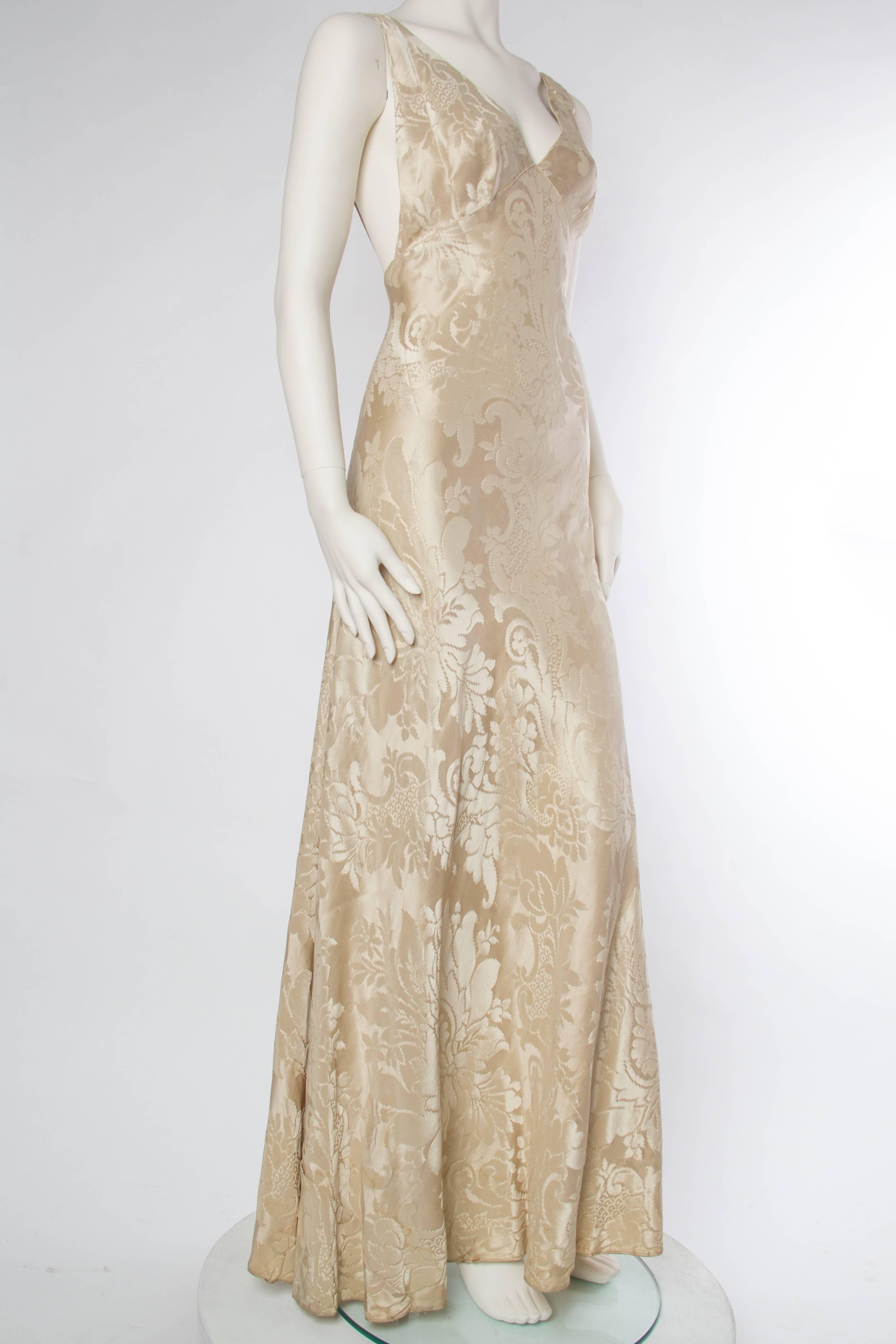Backless 1930s Bias Cut Silk Damask Gown In Excellent Condition In New York, NY