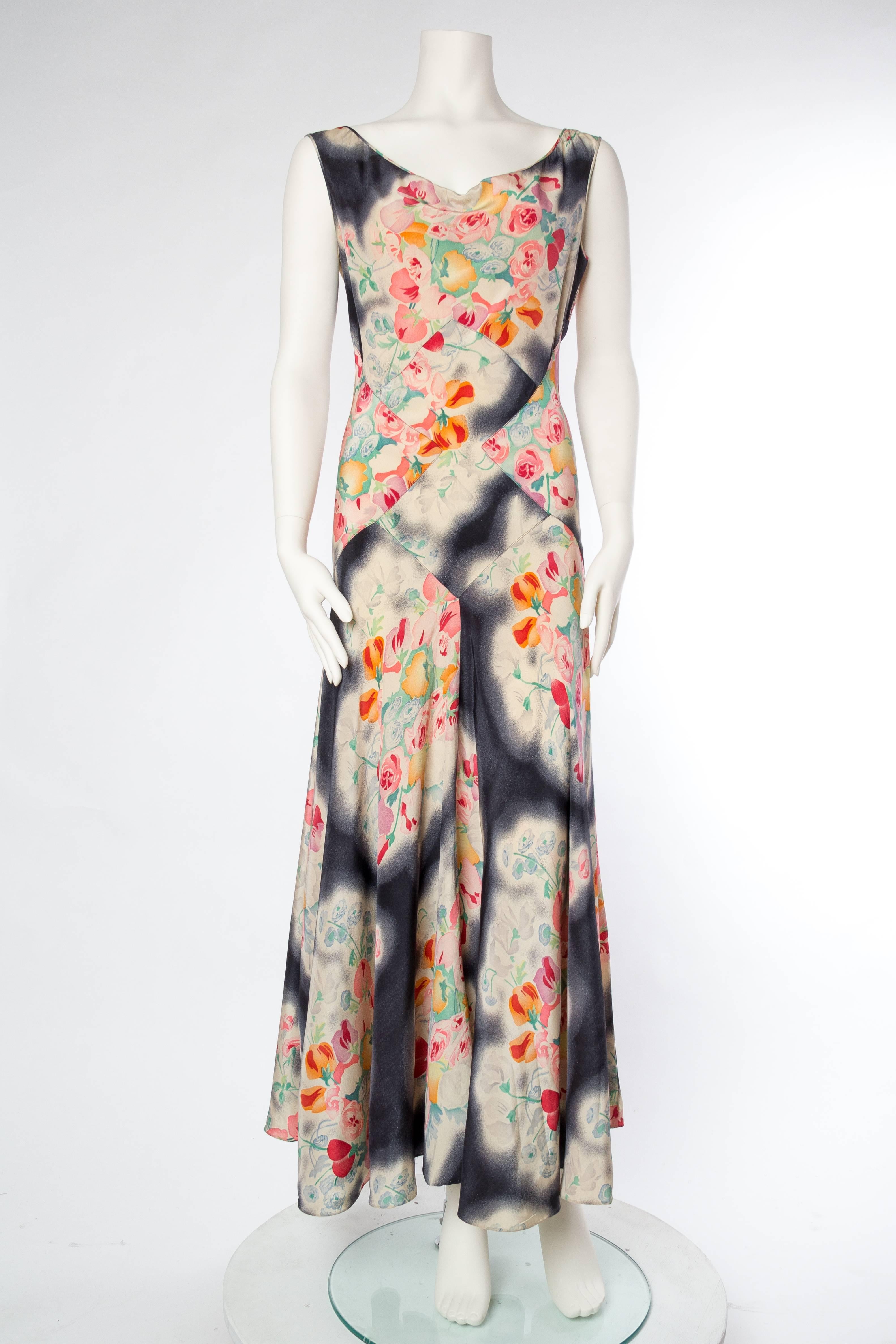 Brown Early 1930s Bias Cut Silk Gown