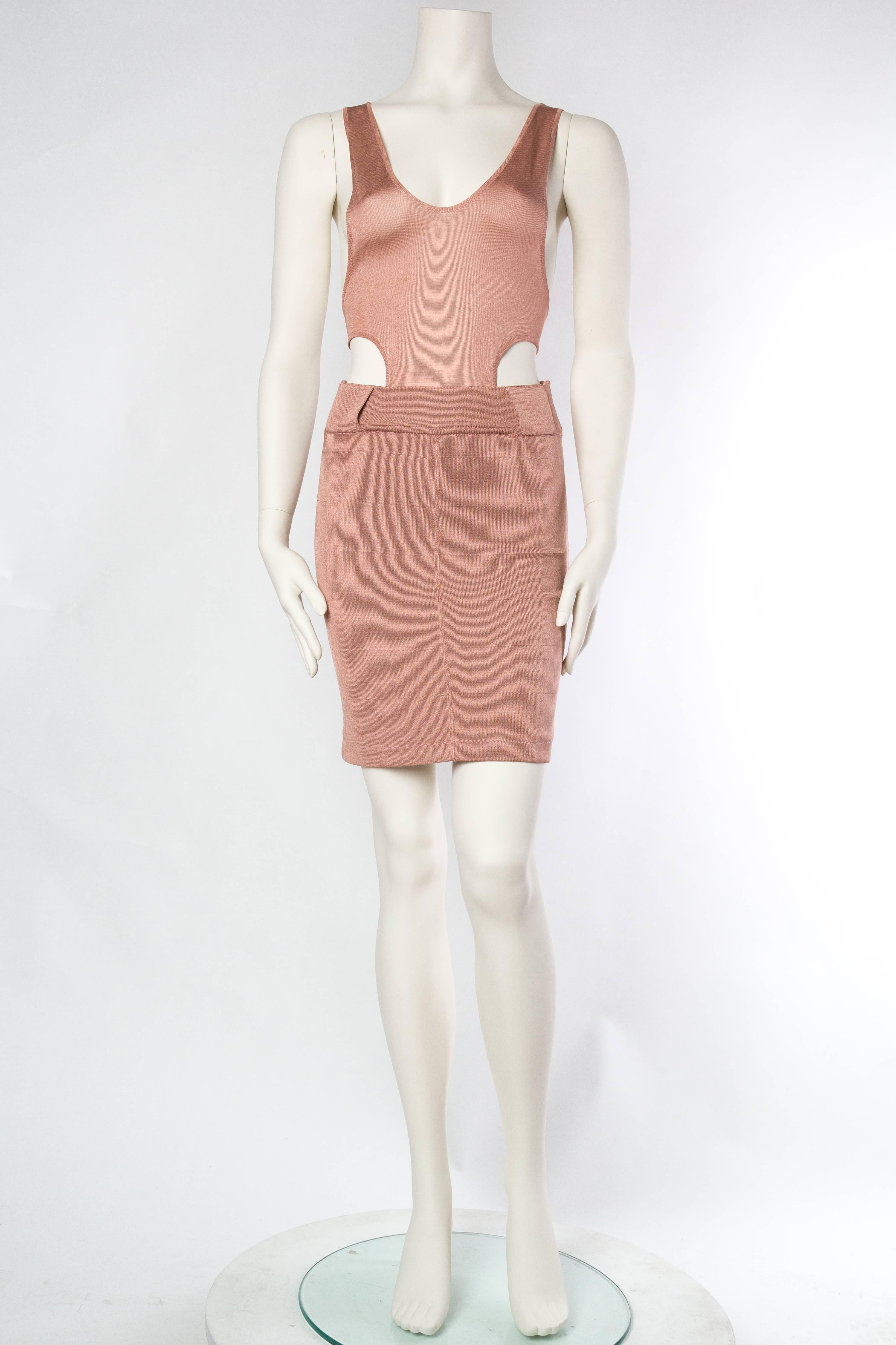 1990 ALAIA Blush Pink Rayon Jersey Bodycon Cocktail Dress With Cut Out Racer Back