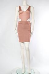 1990 ALAIA Blush Pink Rayon Jersey Bodycon Cocktail Dress With Cut Out Racer Ba