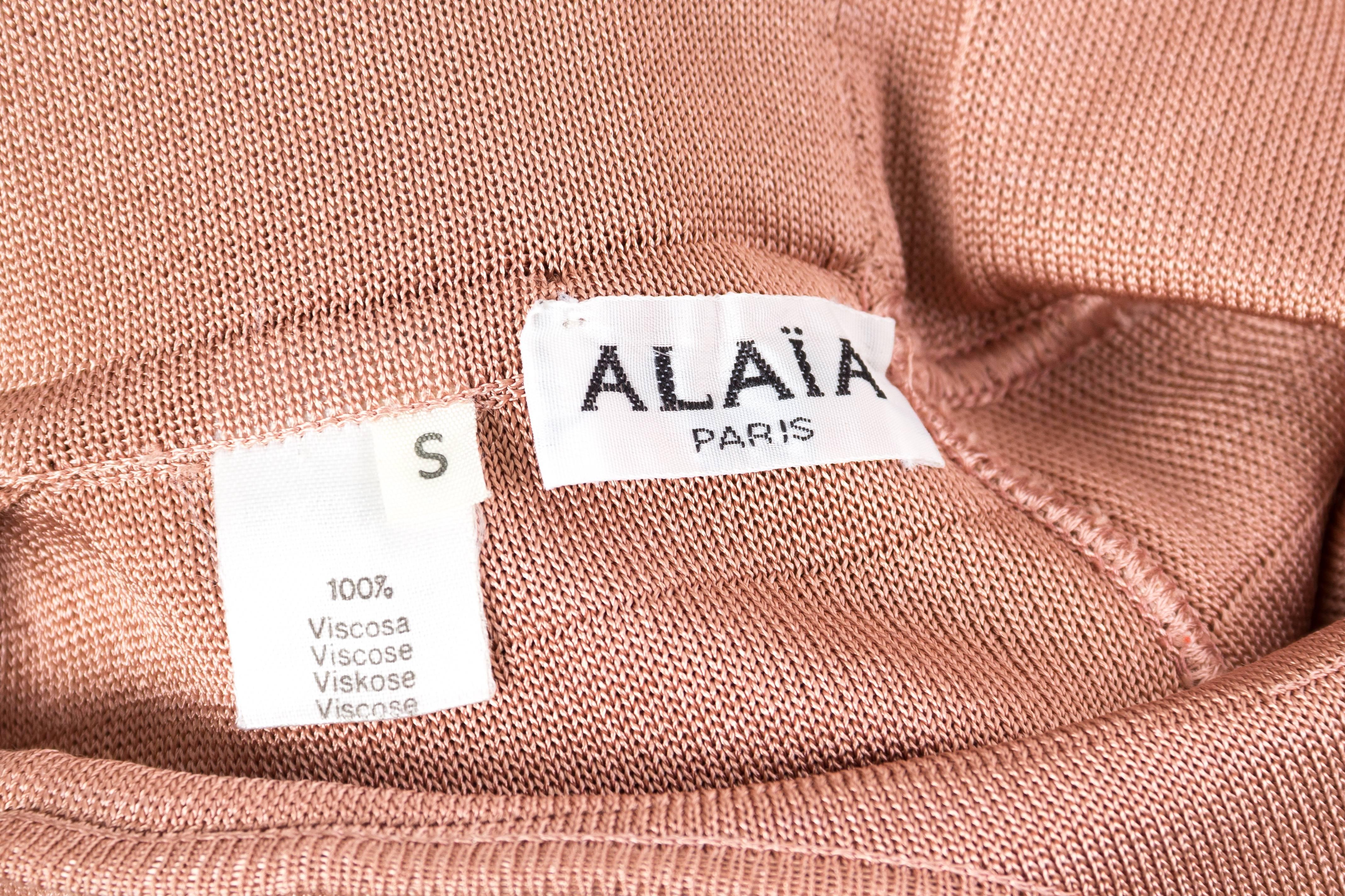 1990 ALAIA Blush Pink Rayon Jersey Bodycon Cocktail Dress With Cut Out Racer Ba For Sale 3
