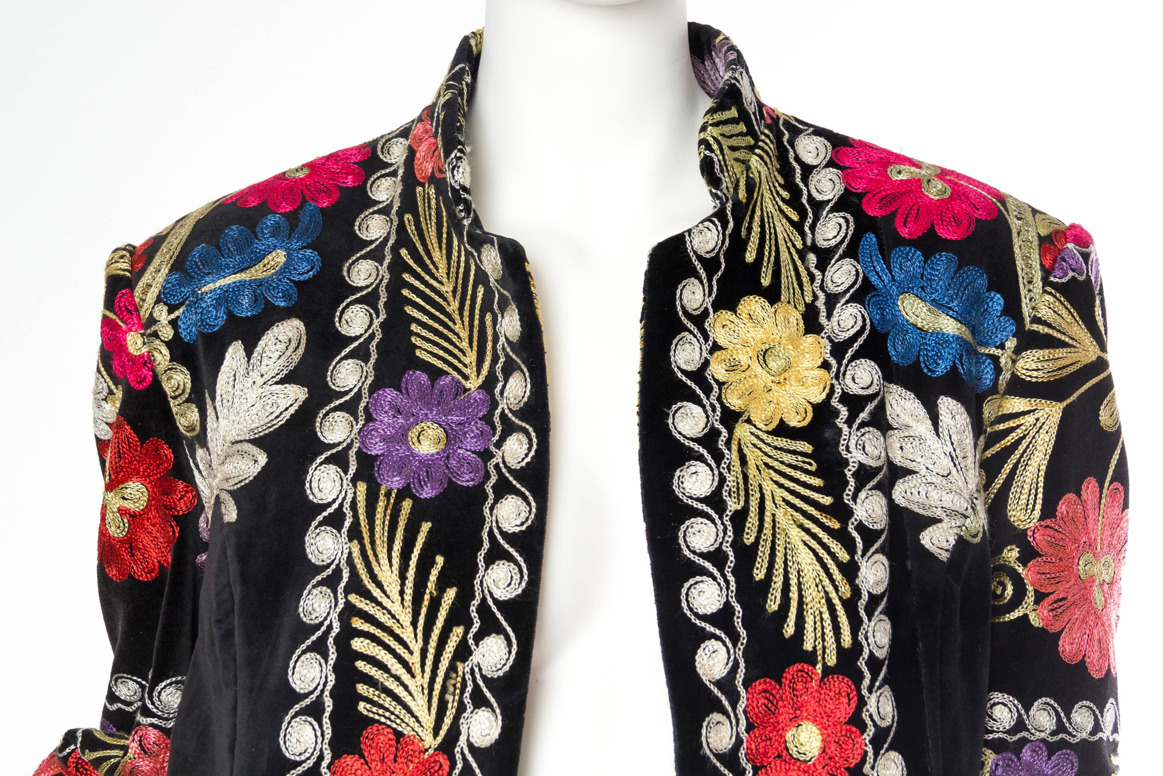 Women's or Men's 1960s Embroidered Velvet BoHo Coat