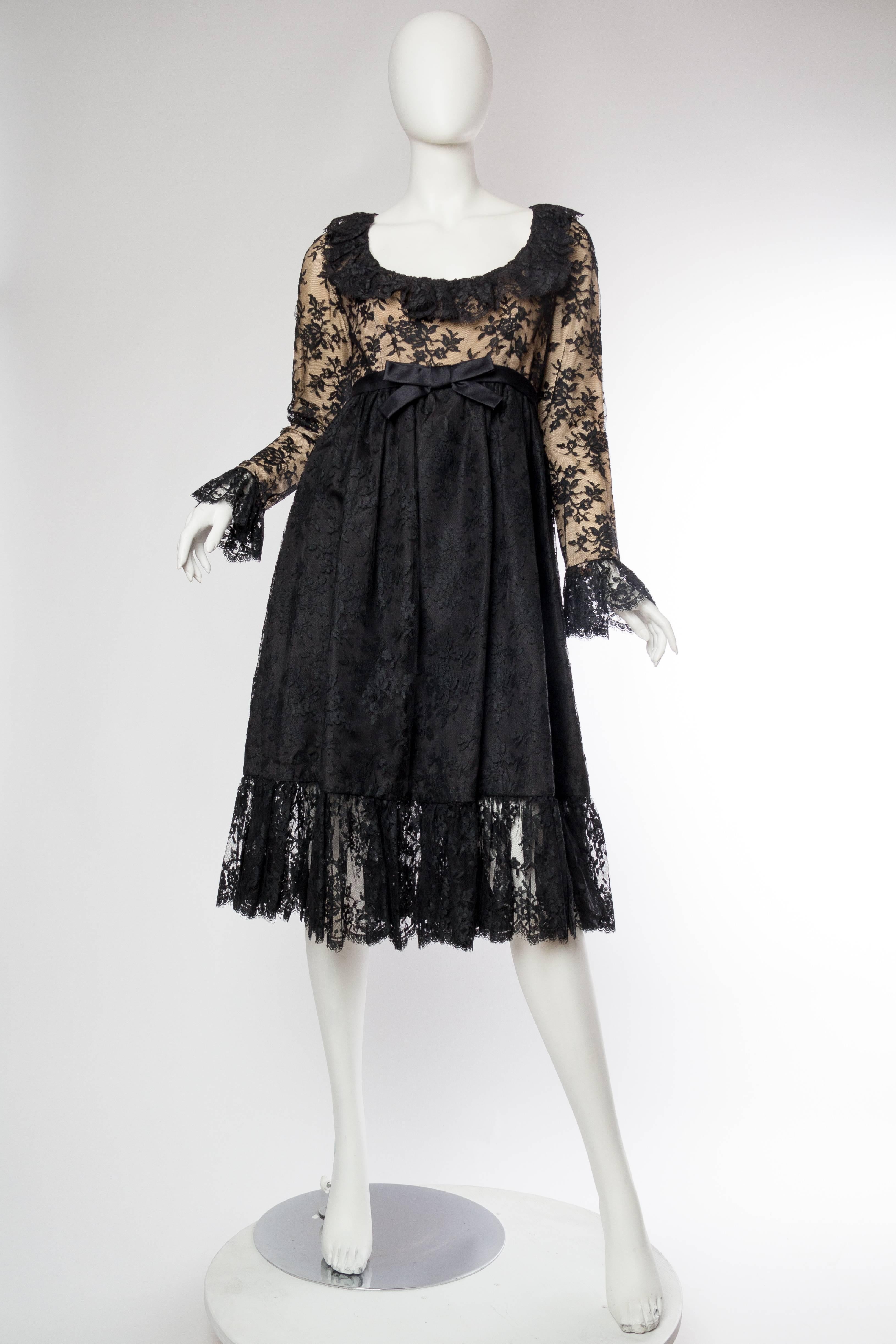 Black 1960s Empire Waist Chantilly Lace Dress
