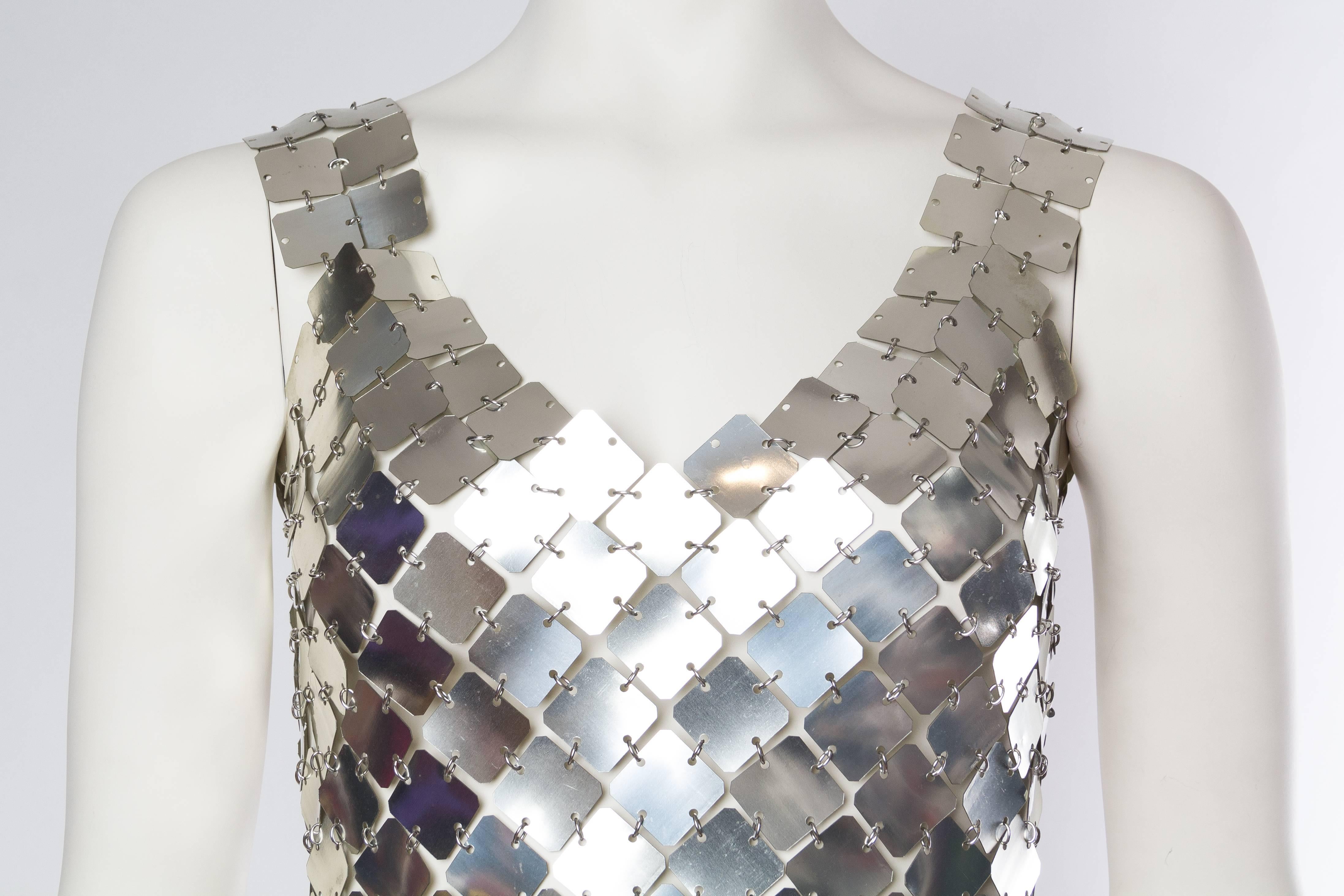 Paco Rabanne Attributed Silver Disk Dress In Fair Condition In New York, NY