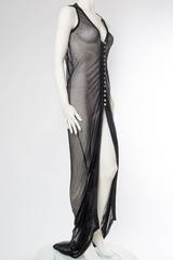 1990 JOHN MURROUGH Black Sheer Rayon Blend Knit Net Trained Dress