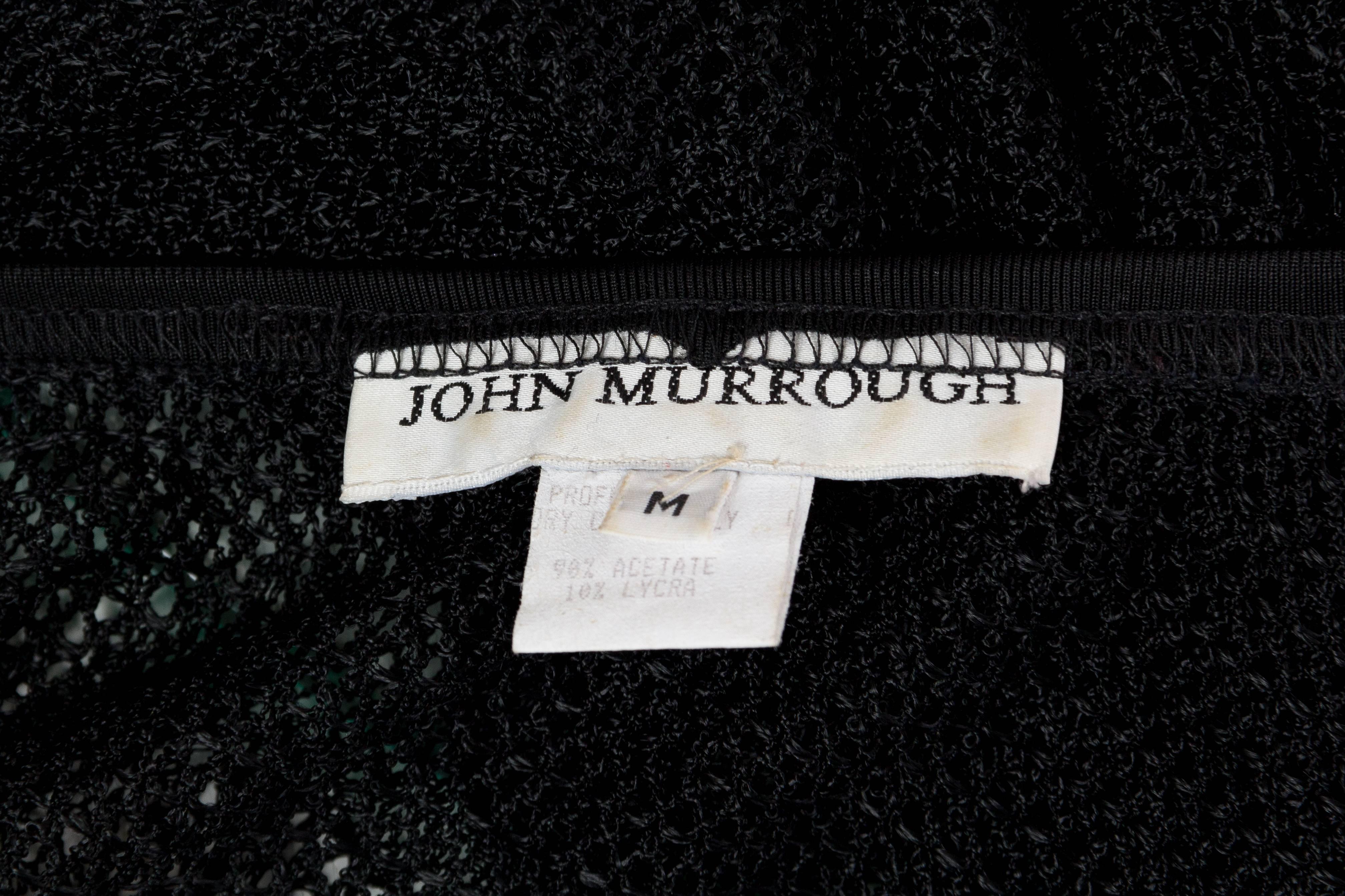 1990 JOHN MURROUGH Black Sheer Rayon Blend Knit Net Trained Dress 3