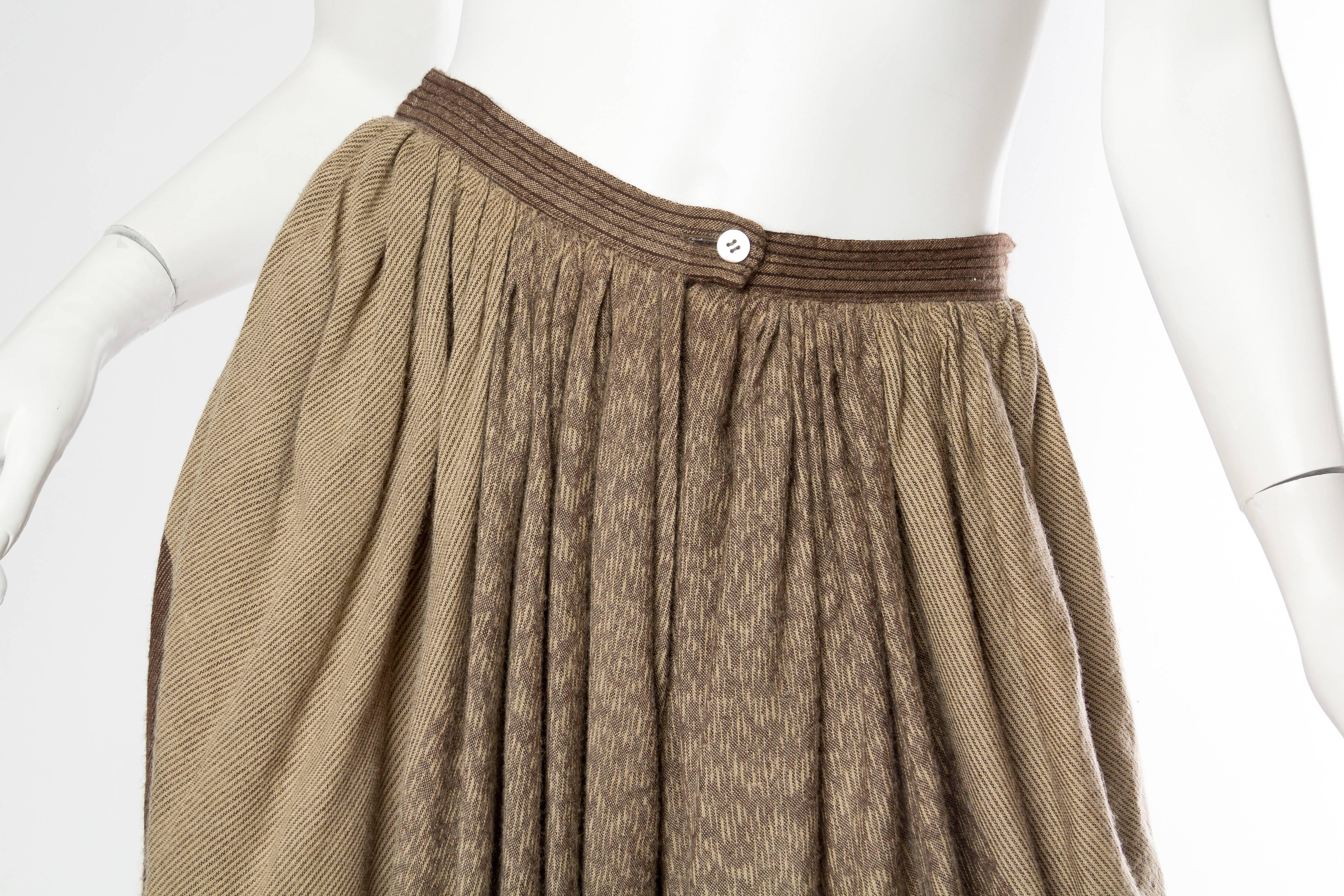 1980S ISSEY MIYAKE Tan & Brown Wool Blend Oversized Shirt Pleated Pants Ensemble In Excellent Condition For Sale In New York, NY